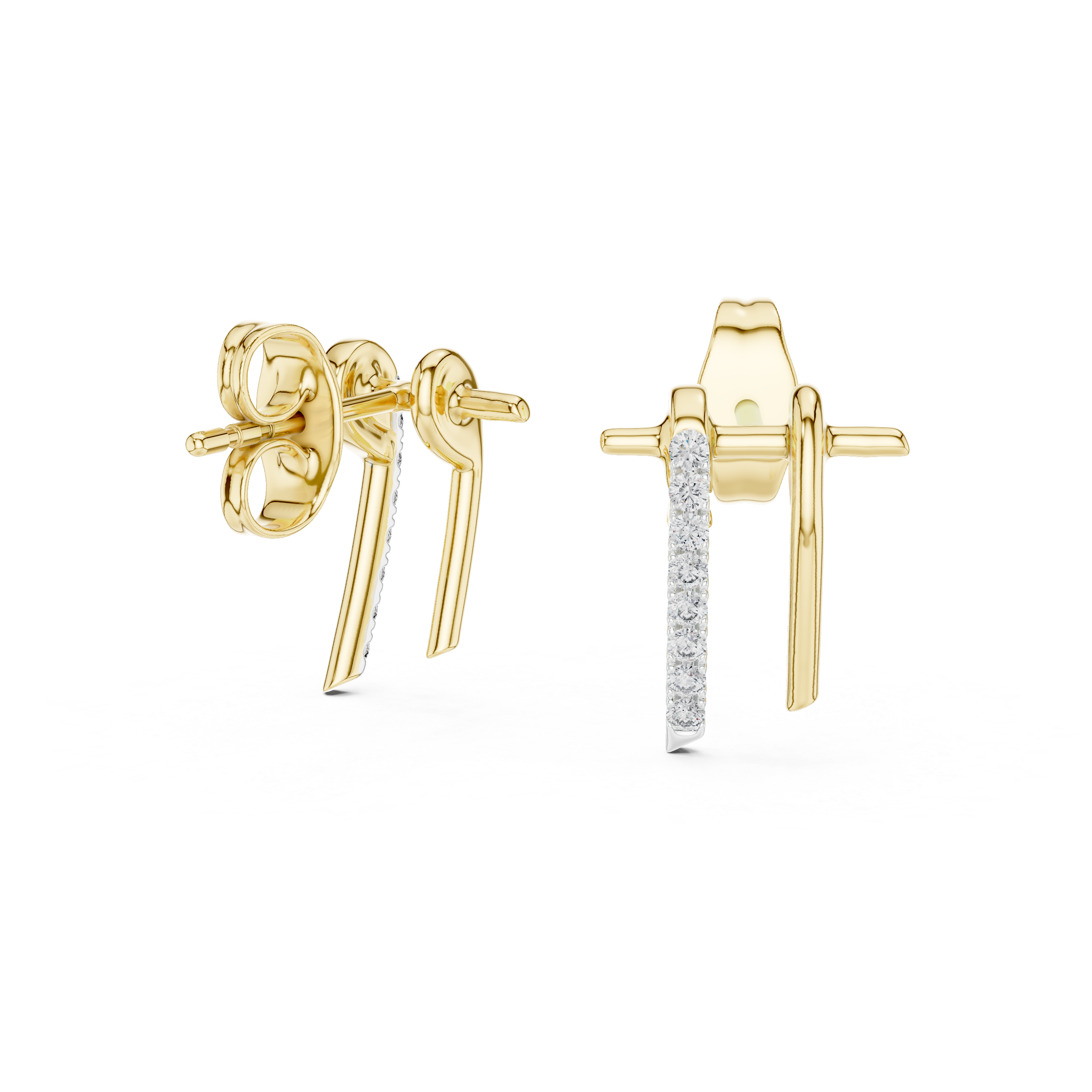 Modern Diamond Bar Drop Stud Earrings