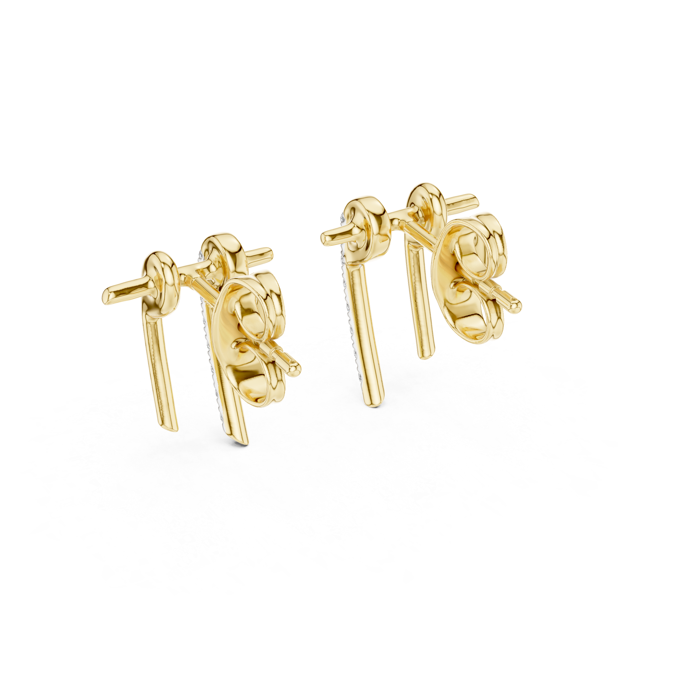 Modern Diamond Bar Drop Stud Earrings