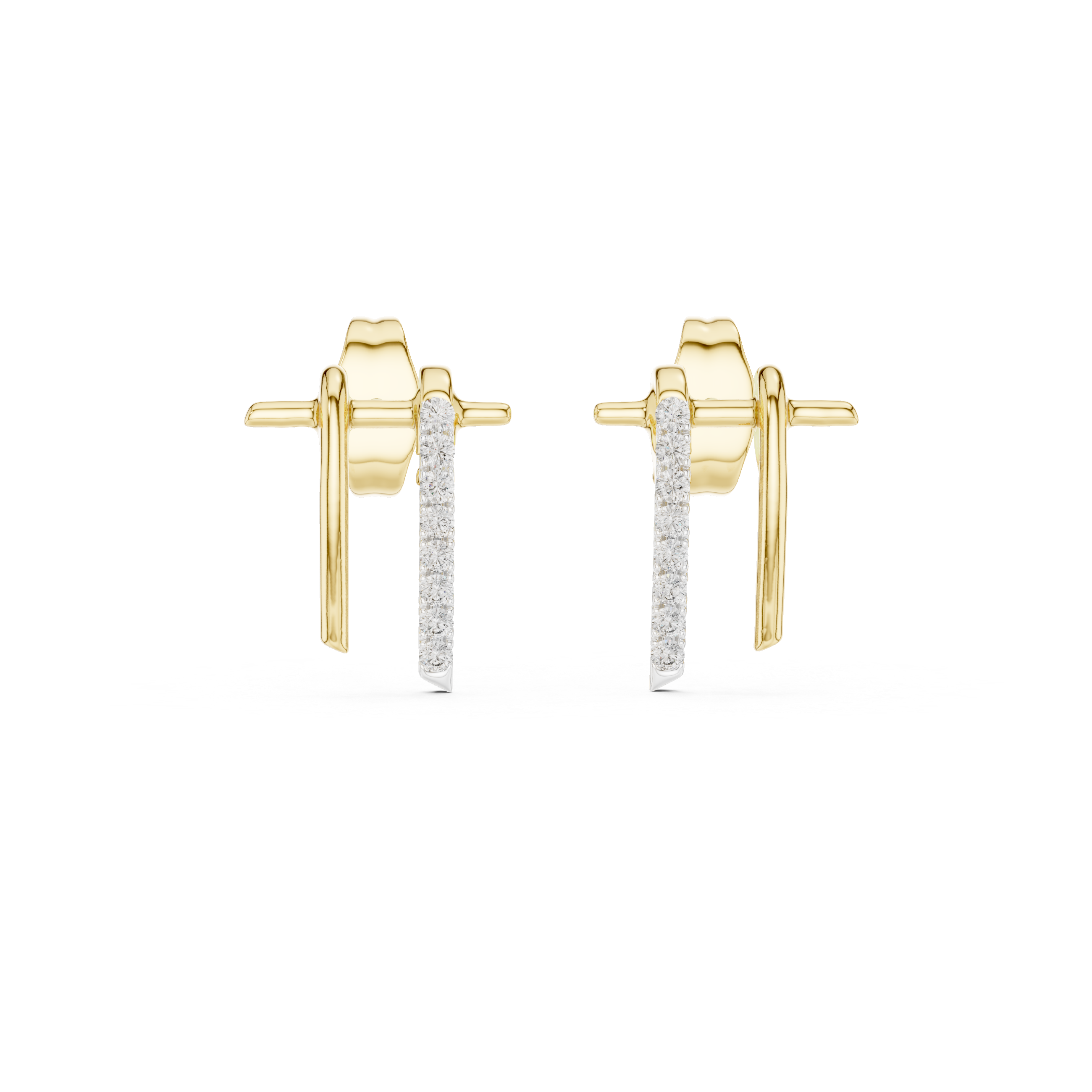 Modern Diamond Bar Drop Stud Earrings