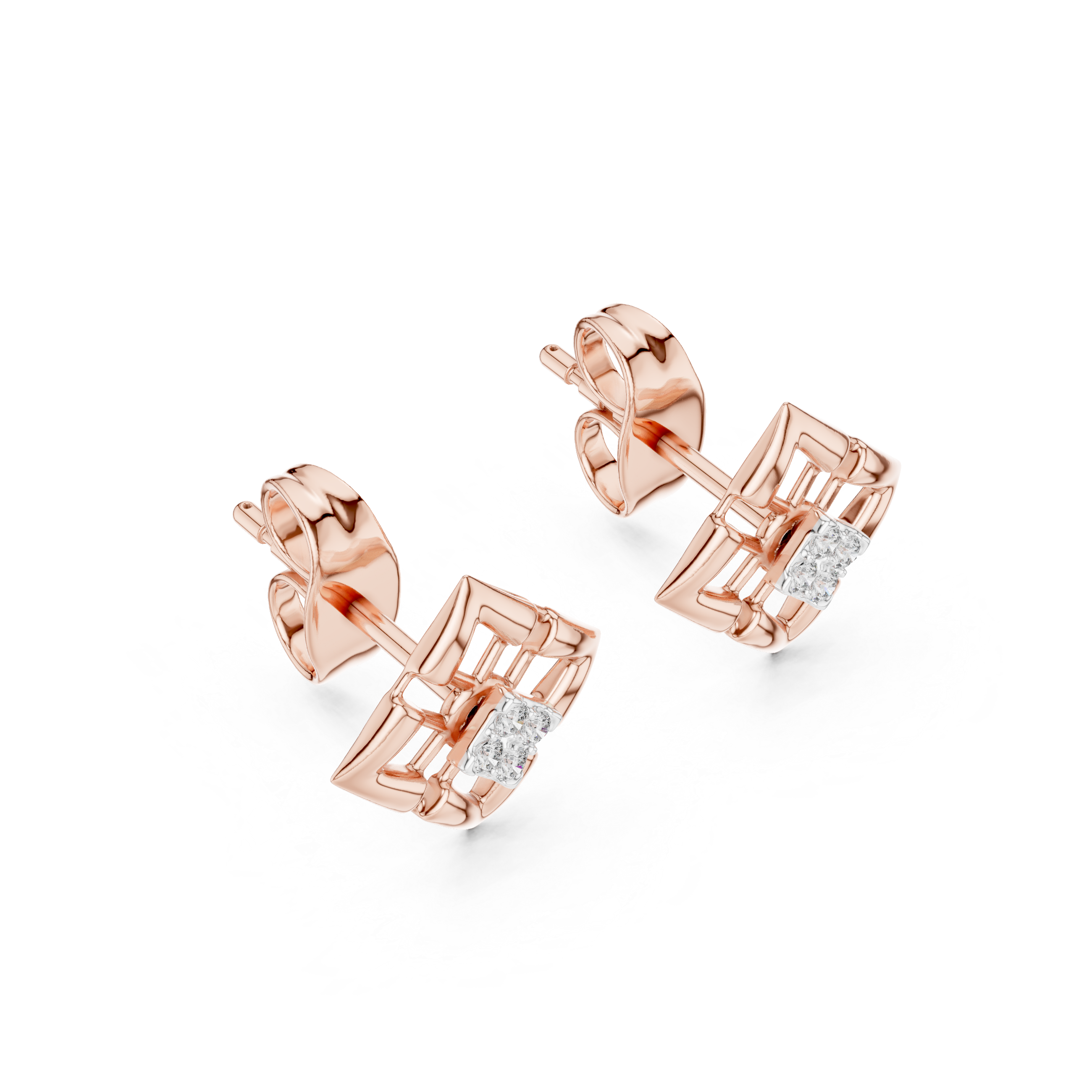Geometric Diamond Cluster Square Stud Earrings
