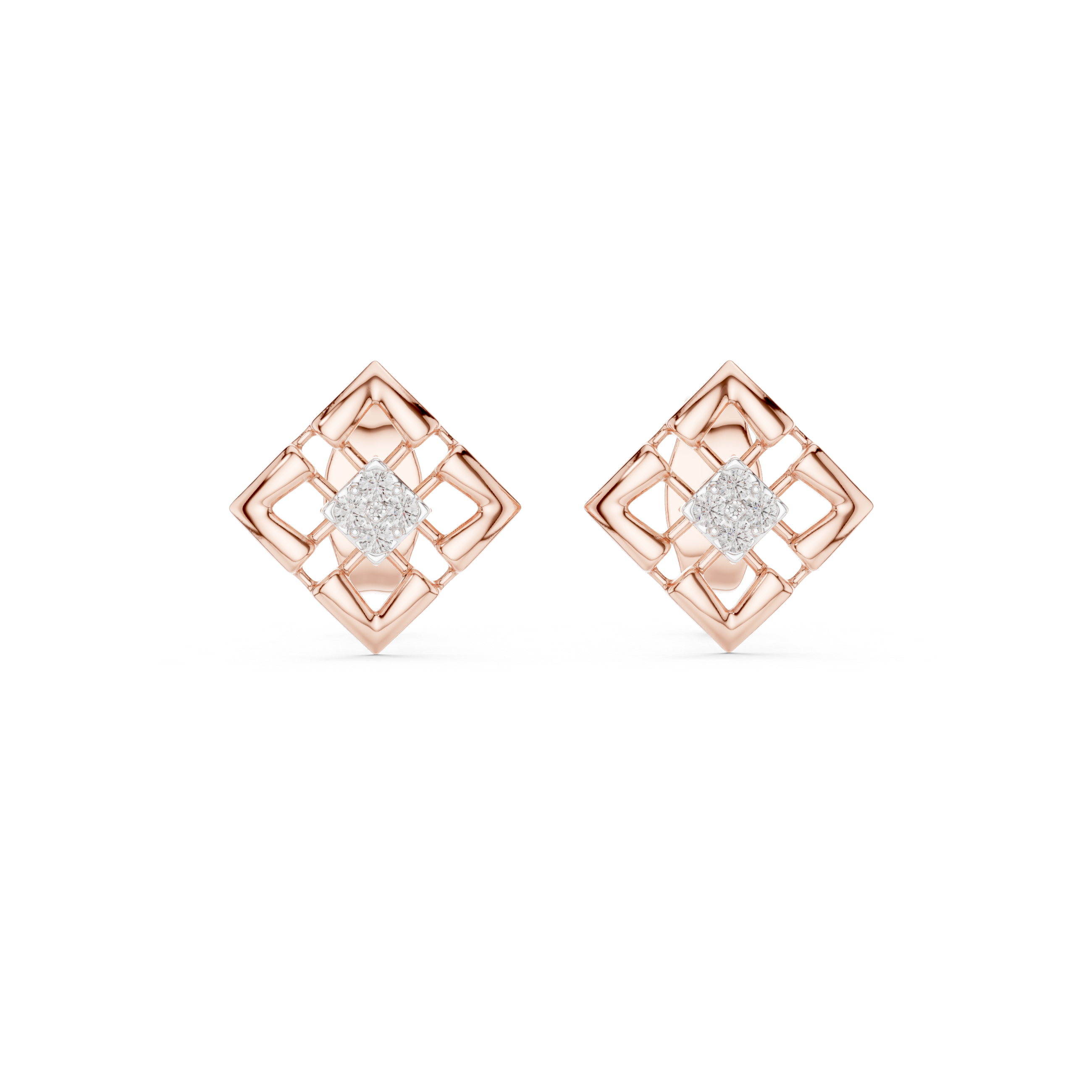 Geometric Diamond Cluster Square Stud Earrings