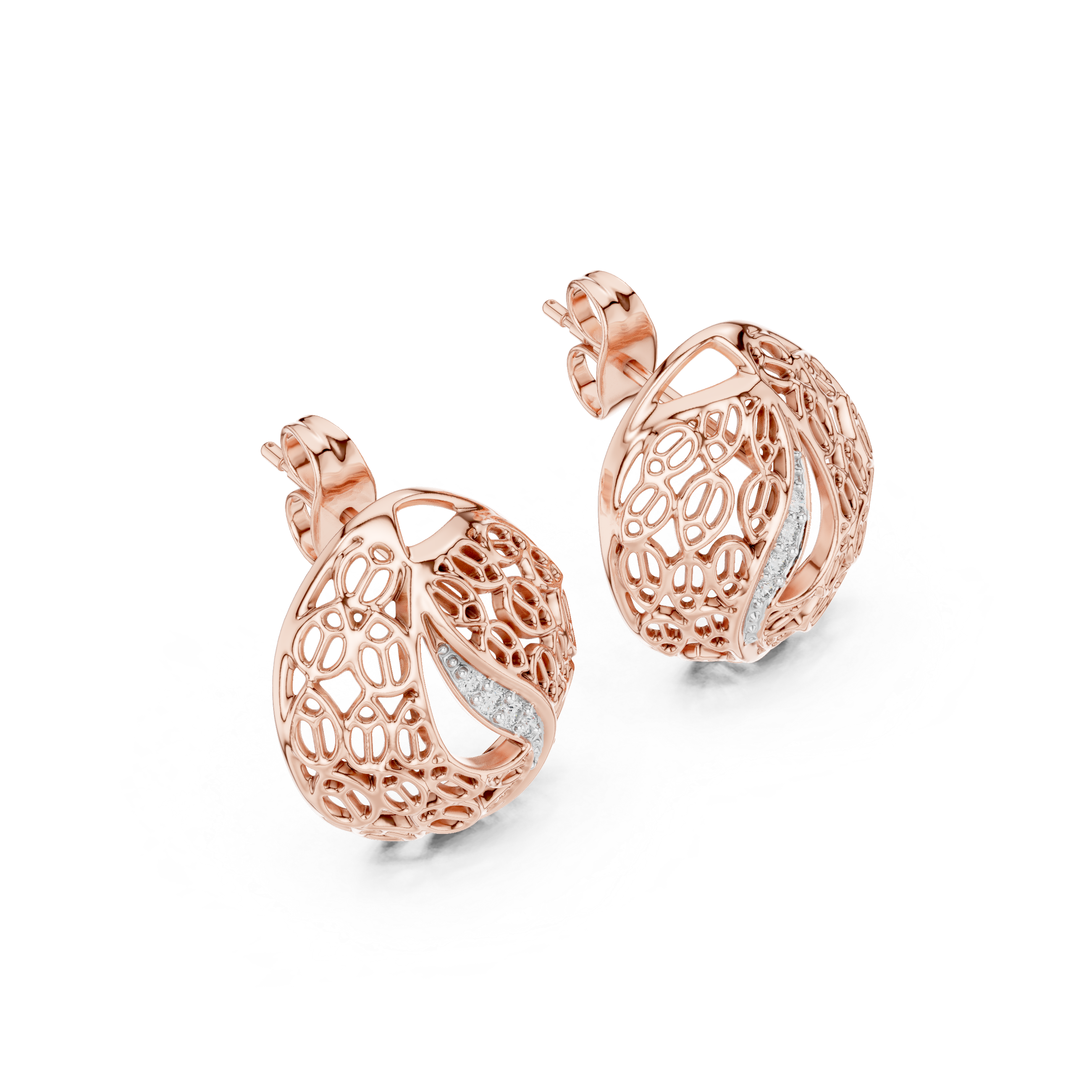 Modern Filigree Dome Diamond Stud Earrings