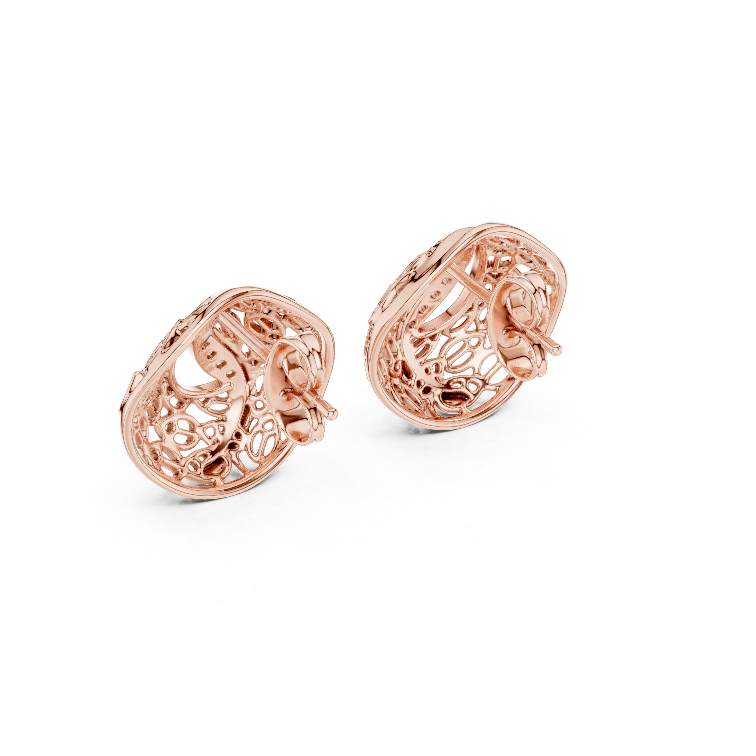 Modern Filigree Dome Diamond Stud Earrings