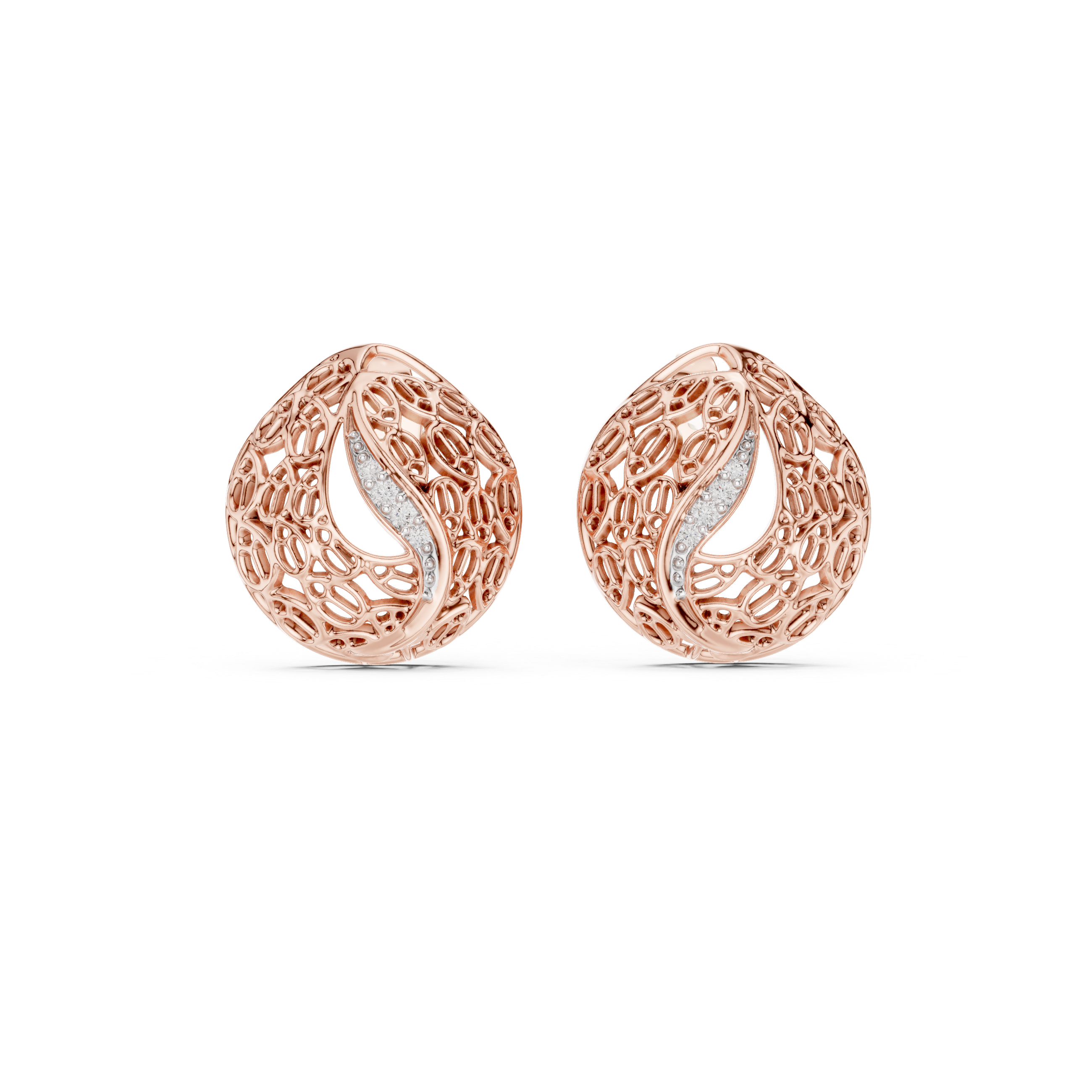 Modern Filigree Dome Diamond Stud Earrings