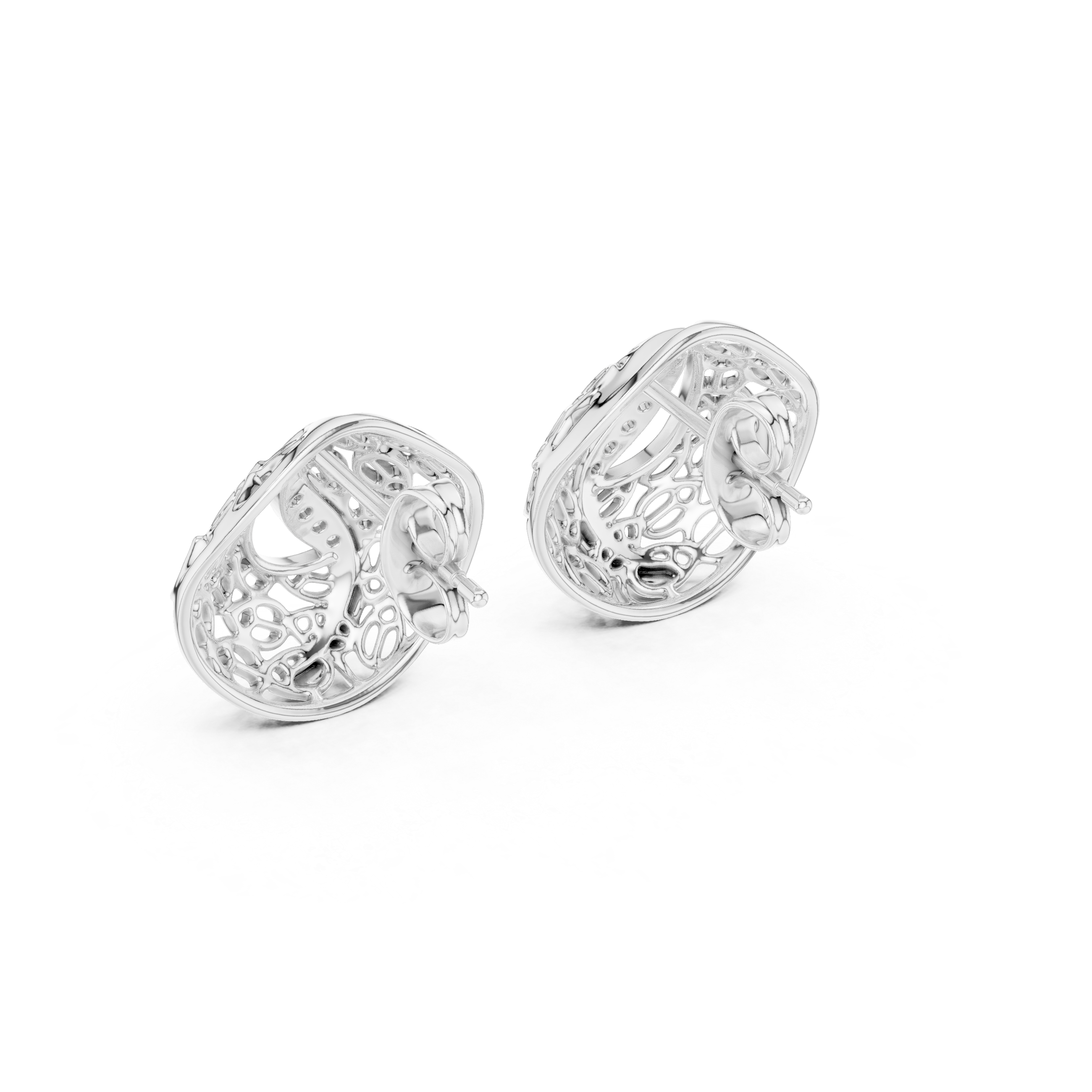 Modern Filigree Dome Diamond Stud Earrings