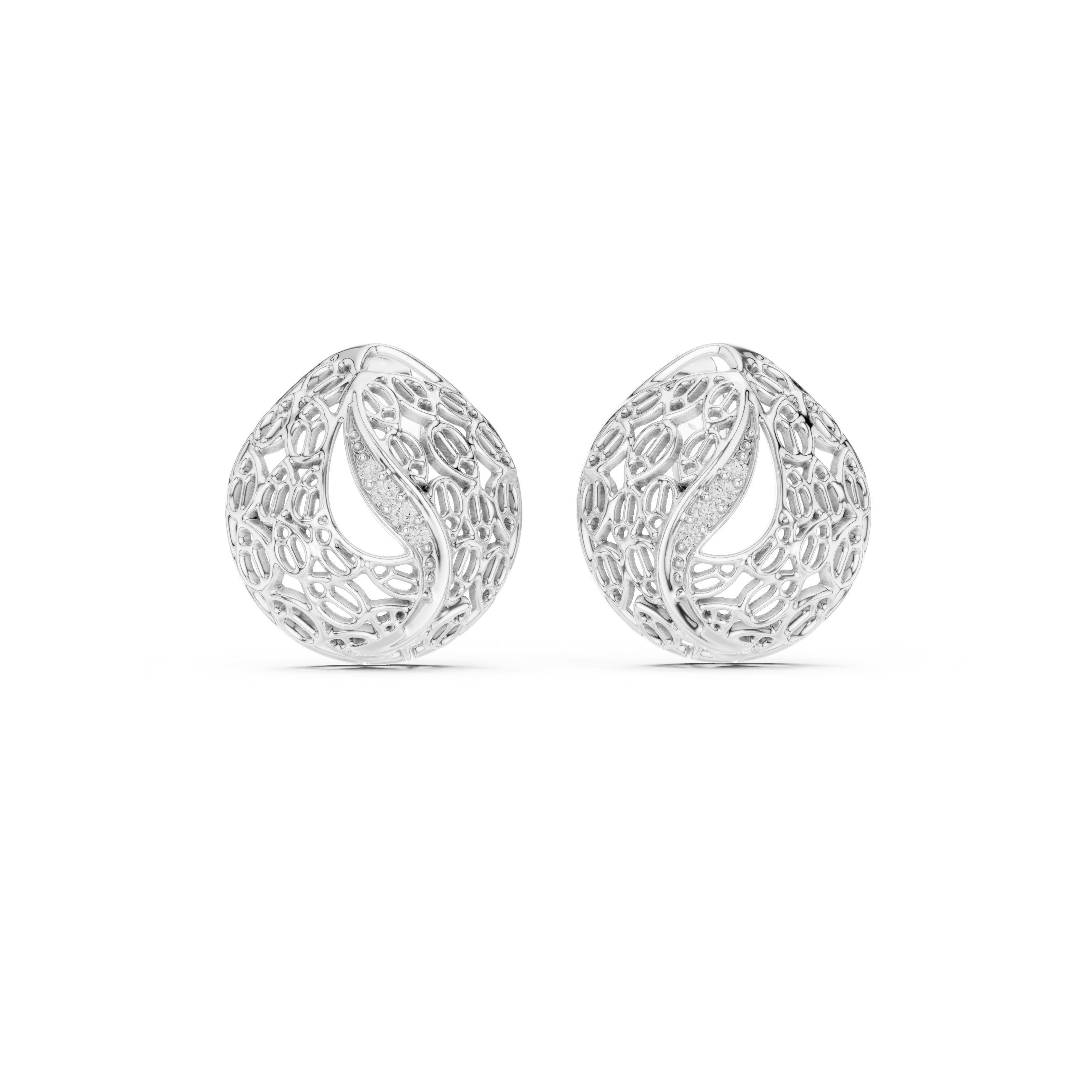 Modern Filigree Dome Diamond Stud Earrings
