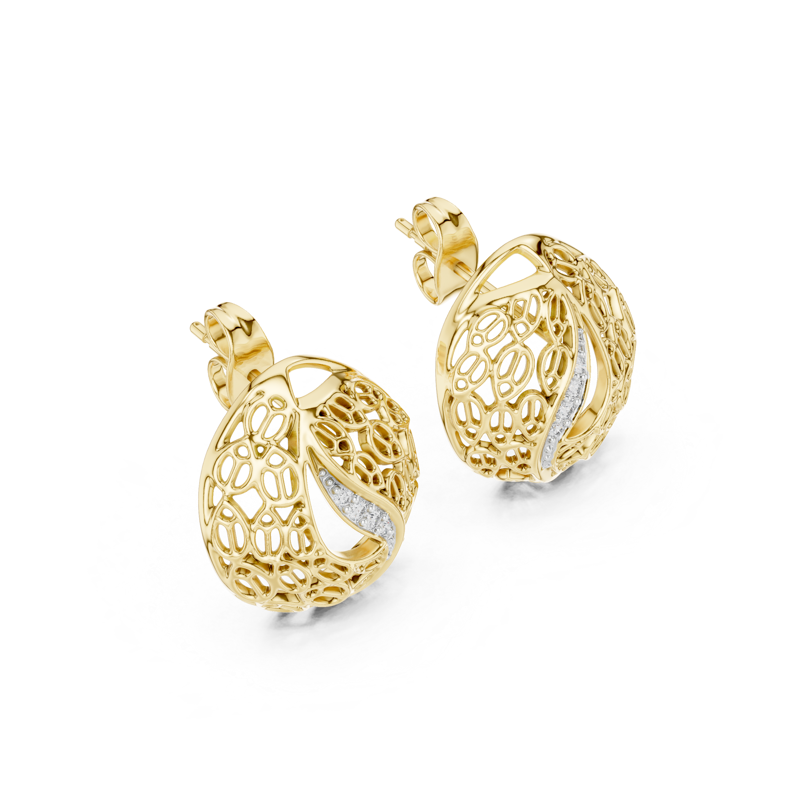 Modern Filigree Dome Diamond Stud Earrings