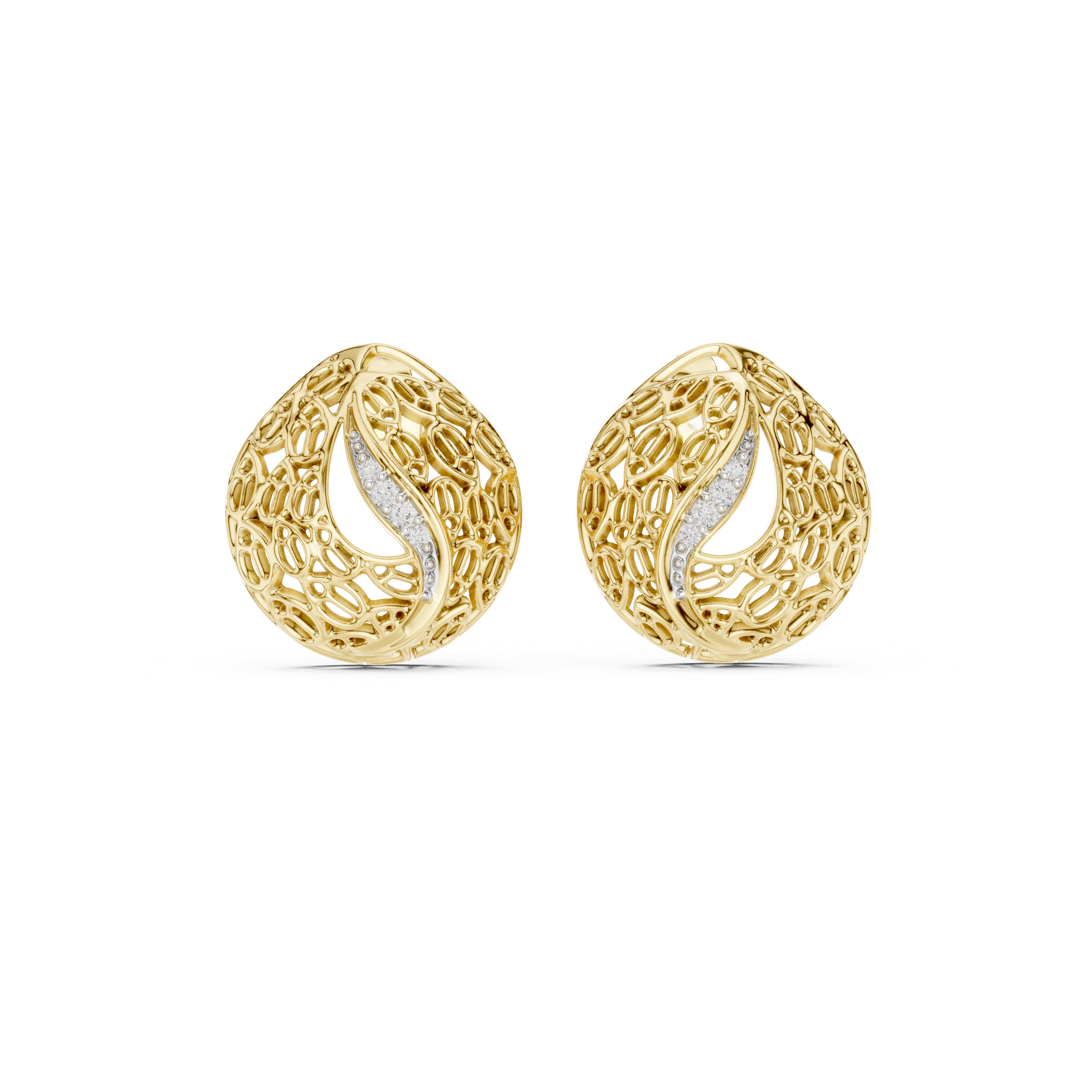Modern Filigree Dome Diamond Stud Earrings