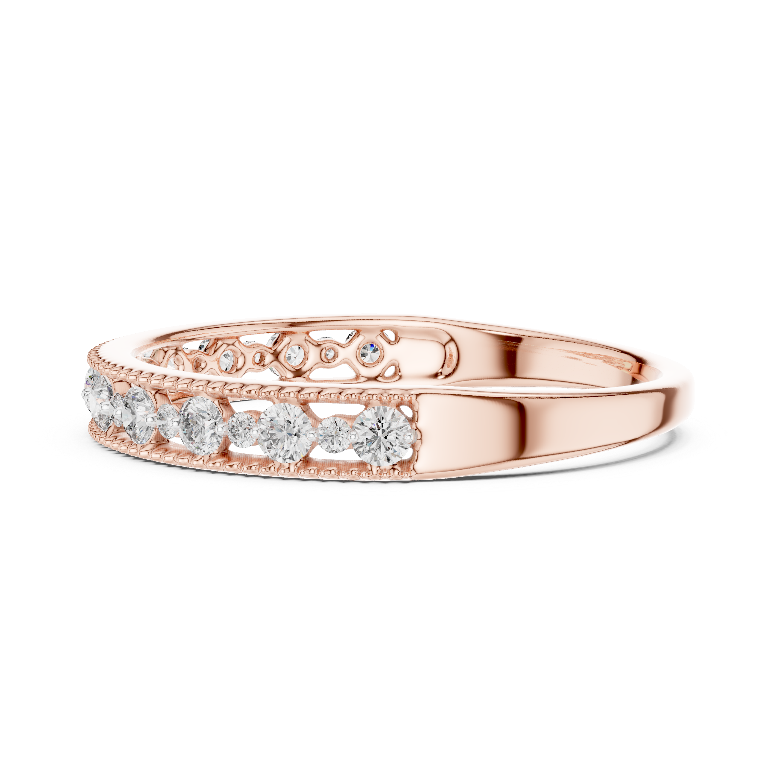 Milgrain Edge Diamond Half Eternity Band