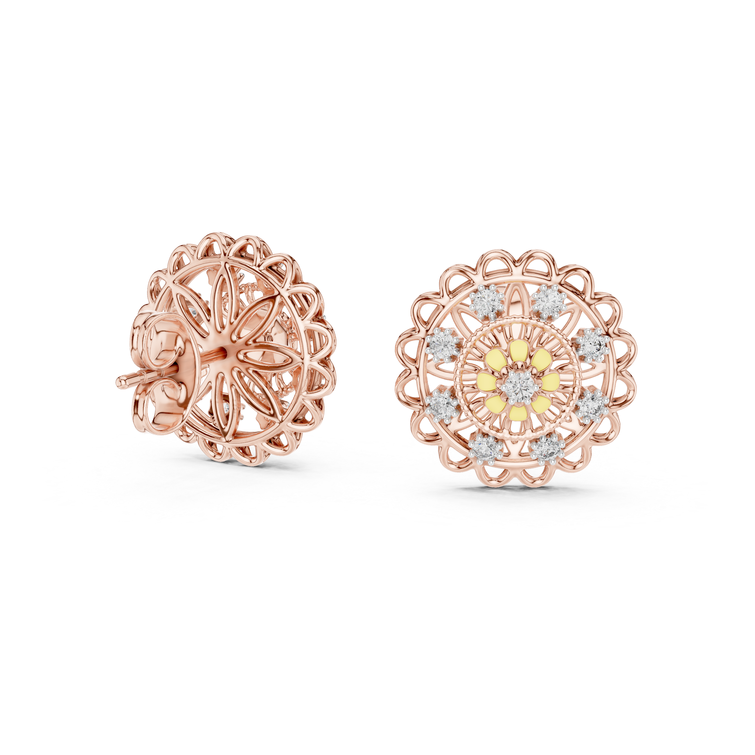 Vintage Floral Diamond Cluster Stud Earrings