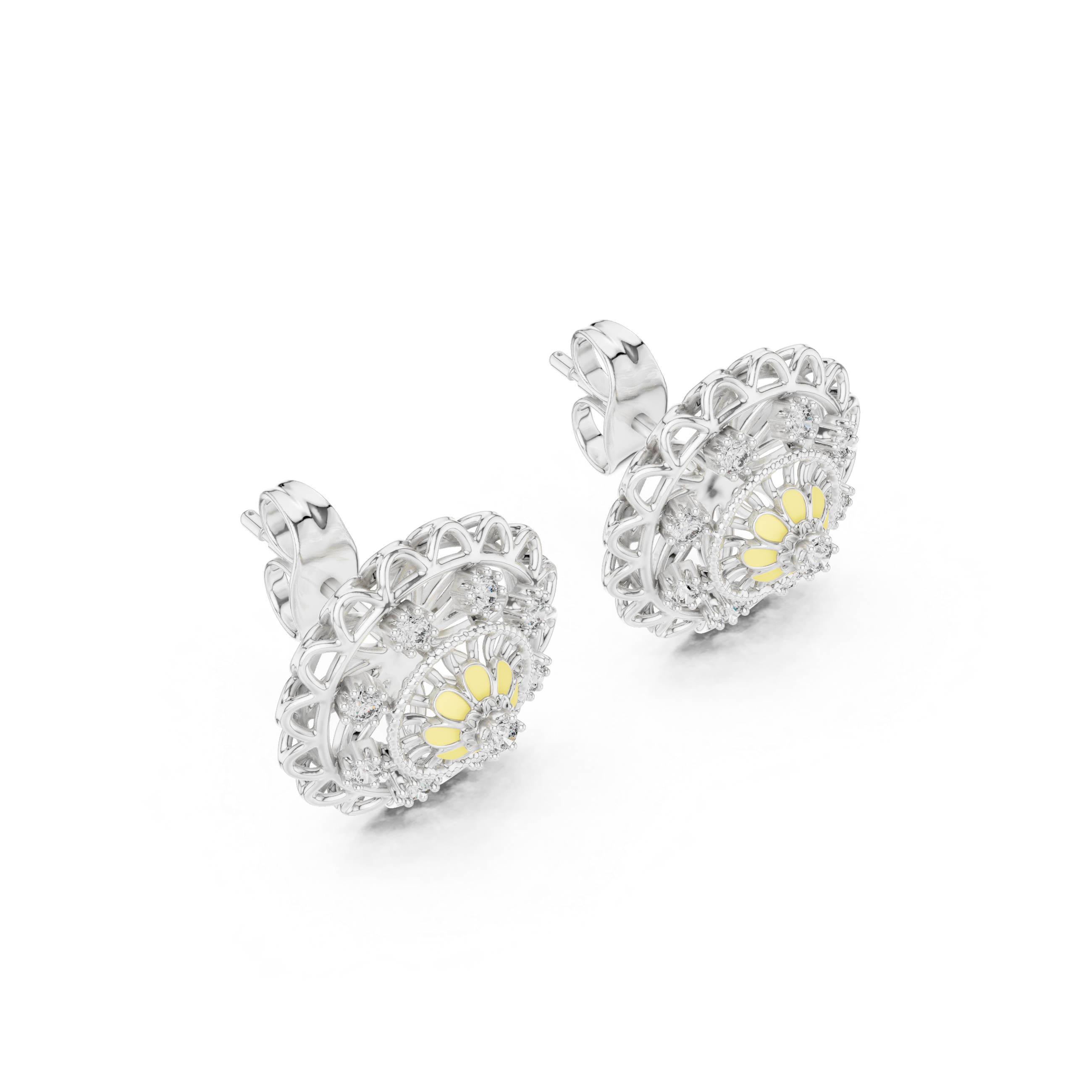 Vintage Floral Diamond Cluster Stud Earrings