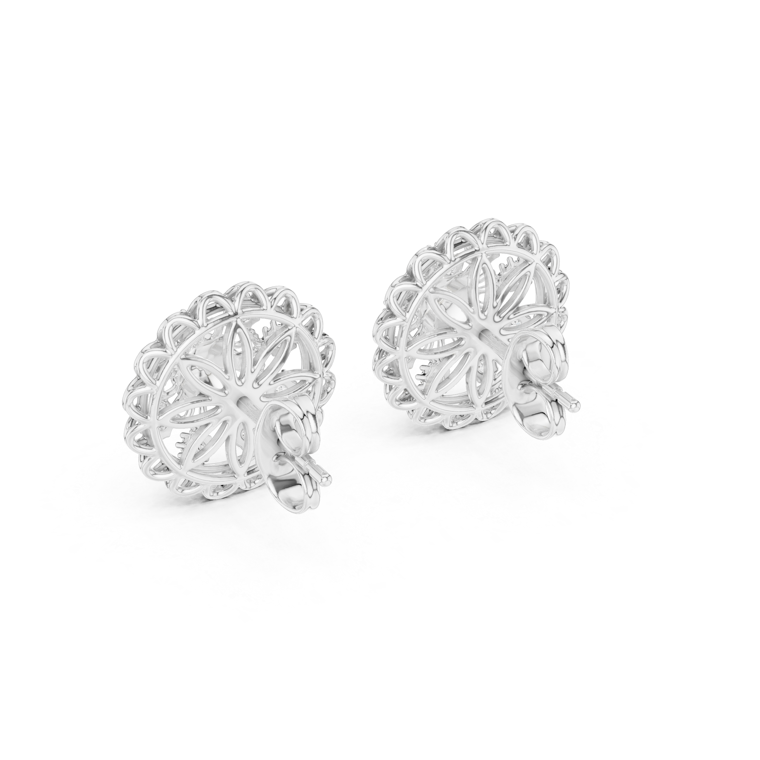 Vintage Floral Diamond Cluster Stud Earrings