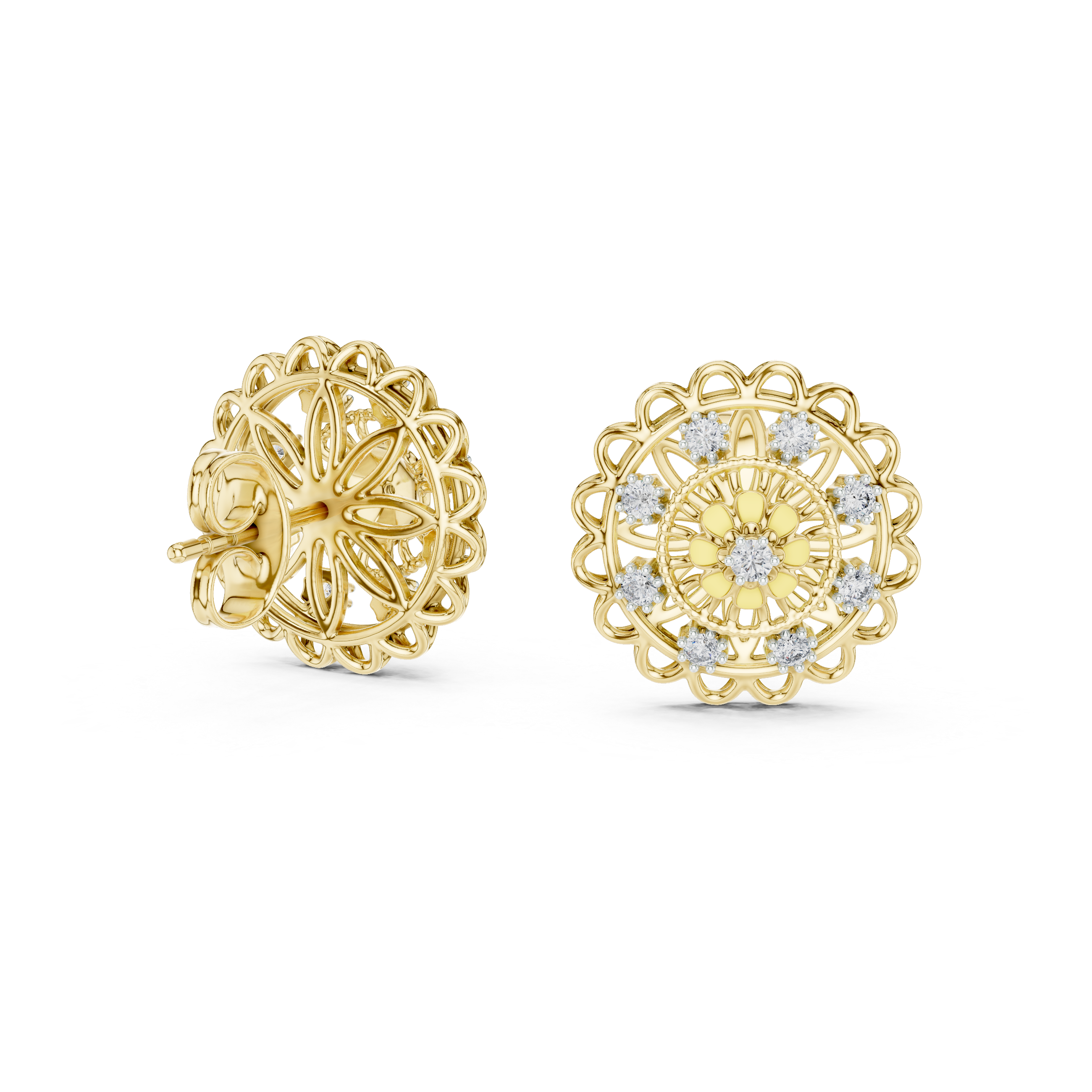Vintage Floral Diamond Cluster Stud Earrings