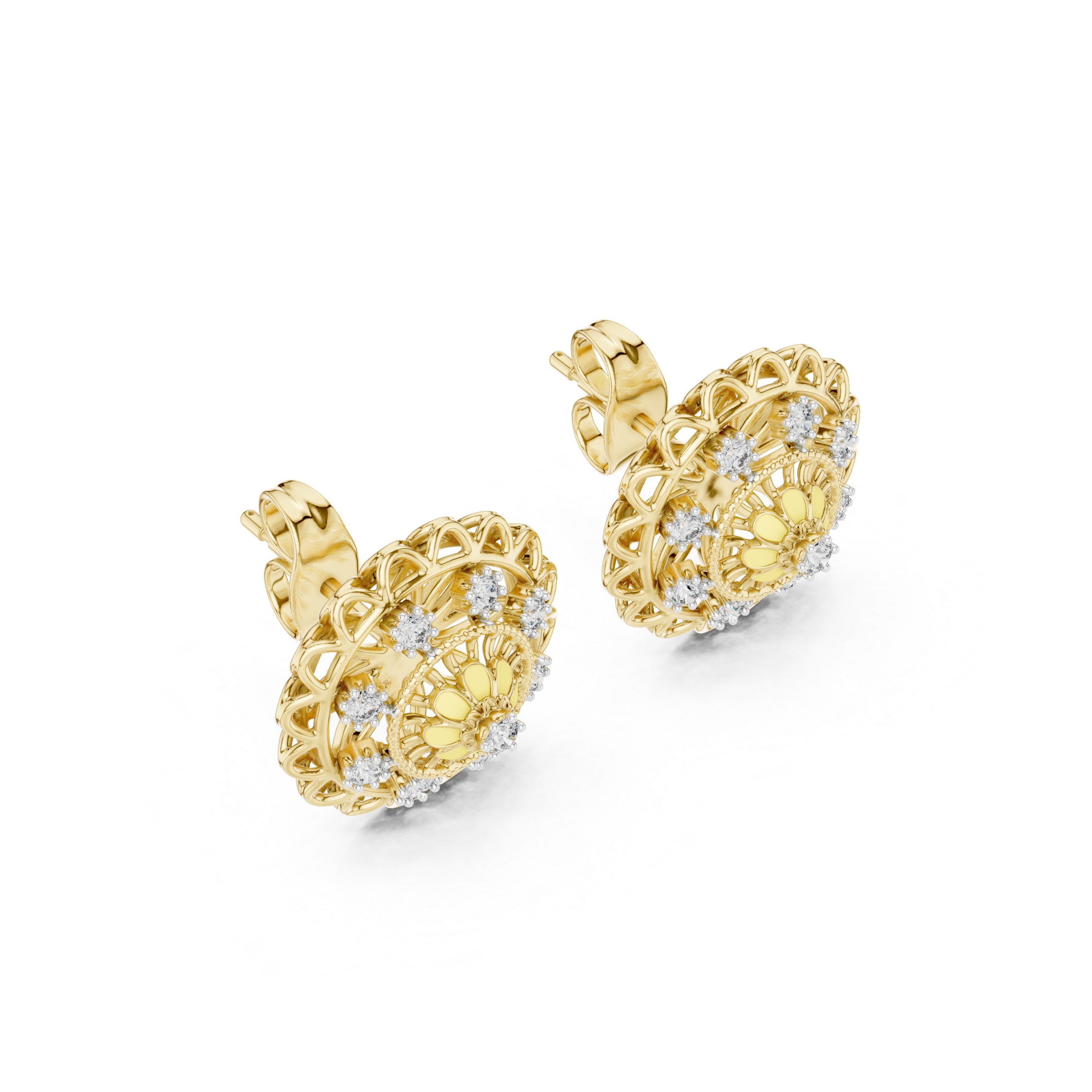 Vintage Floral Diamond Cluster Stud Earrings