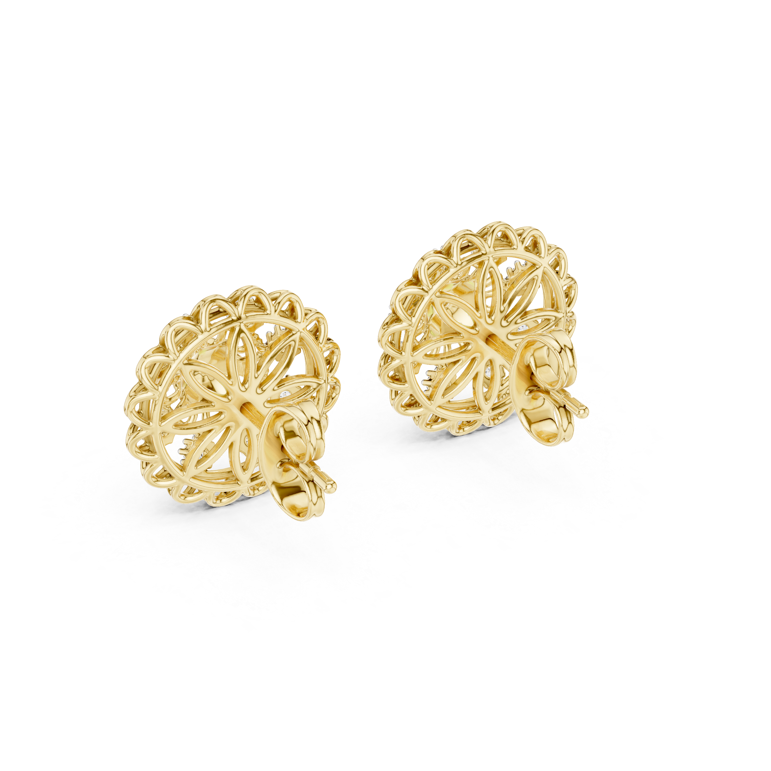 Vintage Floral Diamond Cluster Stud Earrings