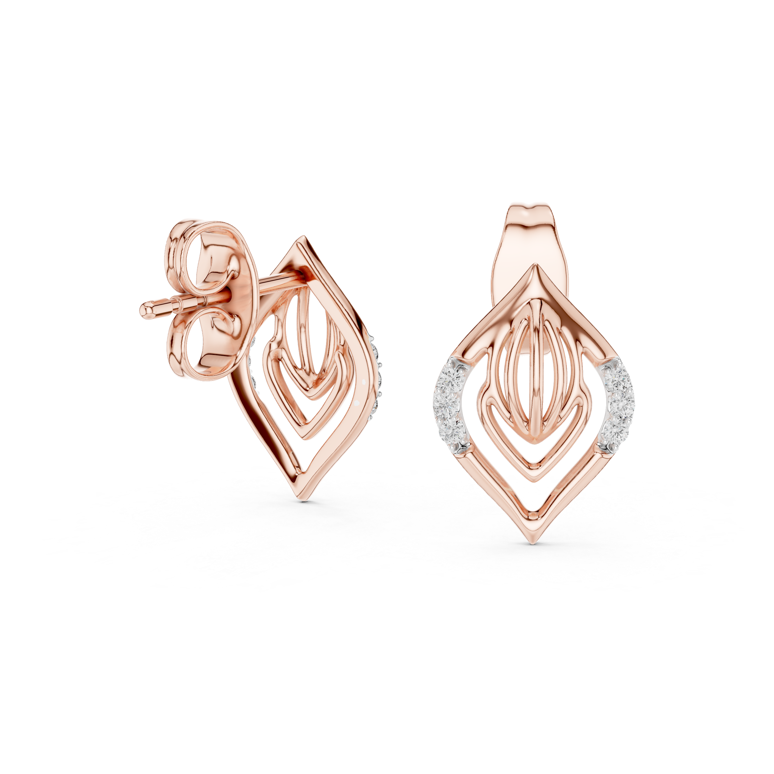 Geometric Diamond Accent Drop Stud Earrings