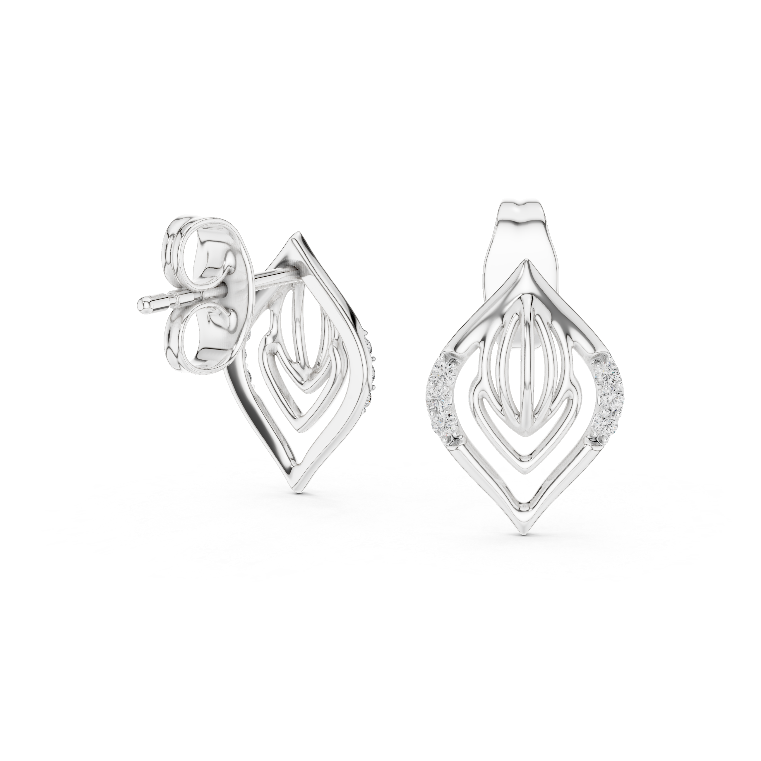 Geometric Diamond Accent Drop Stud Earrings