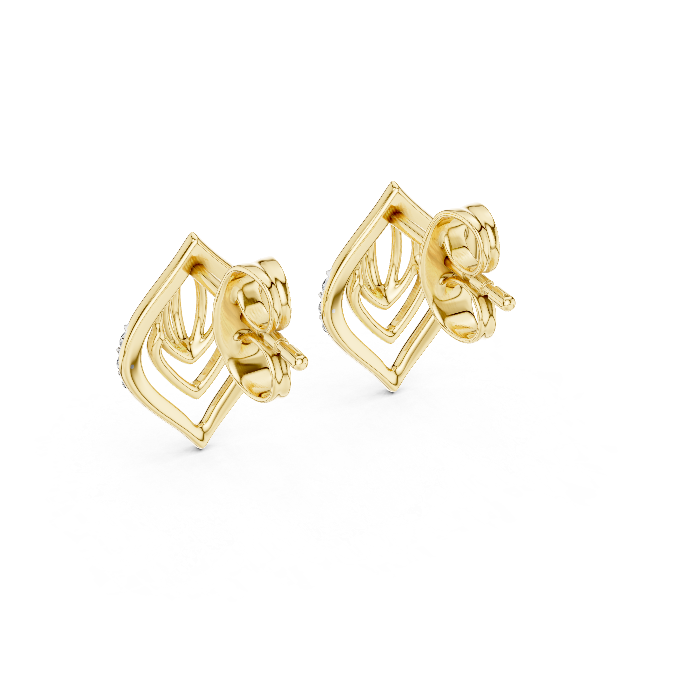 Geometric Diamond Accent Drop Stud Earrings