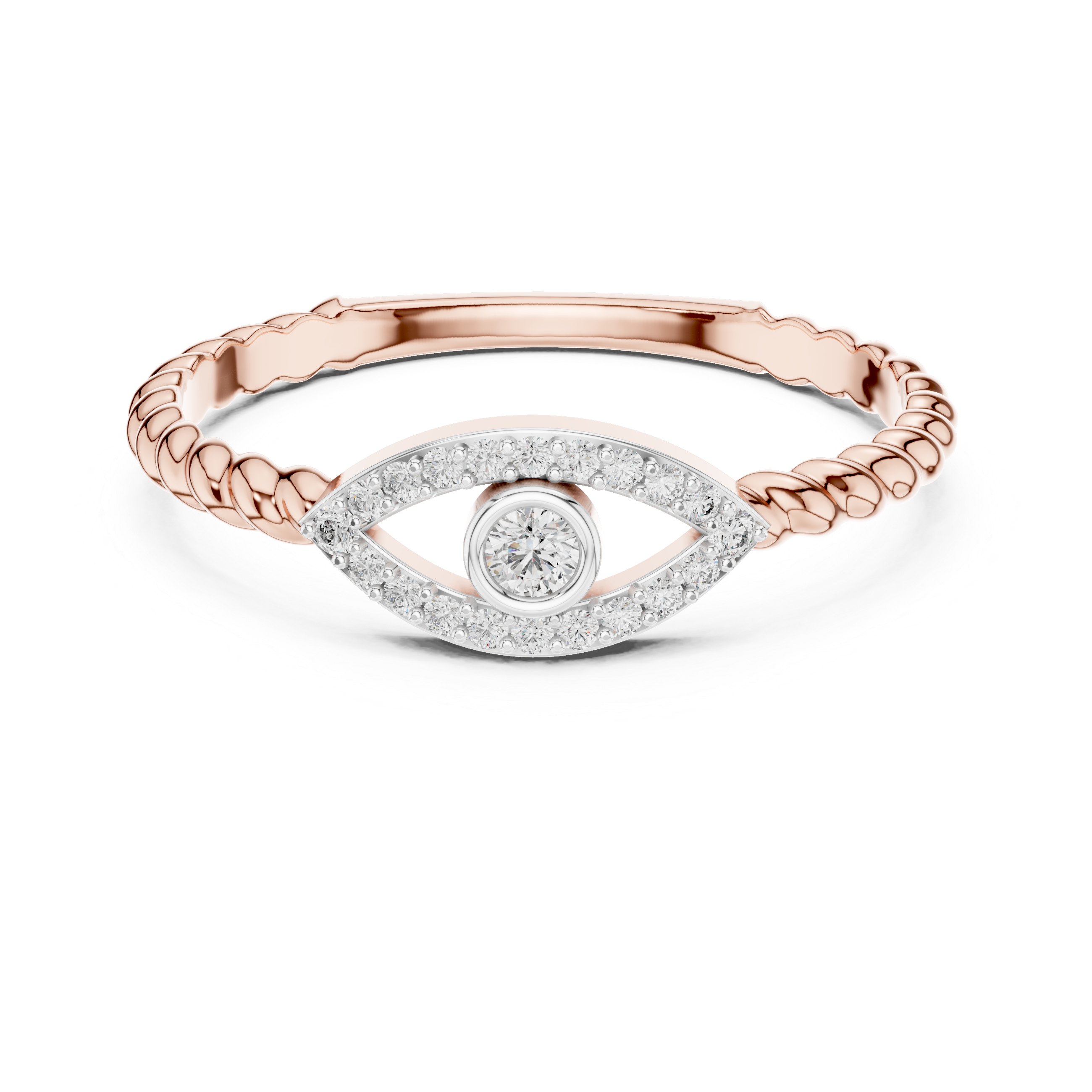 Evil Eye Diamond Ring with Twisted Band