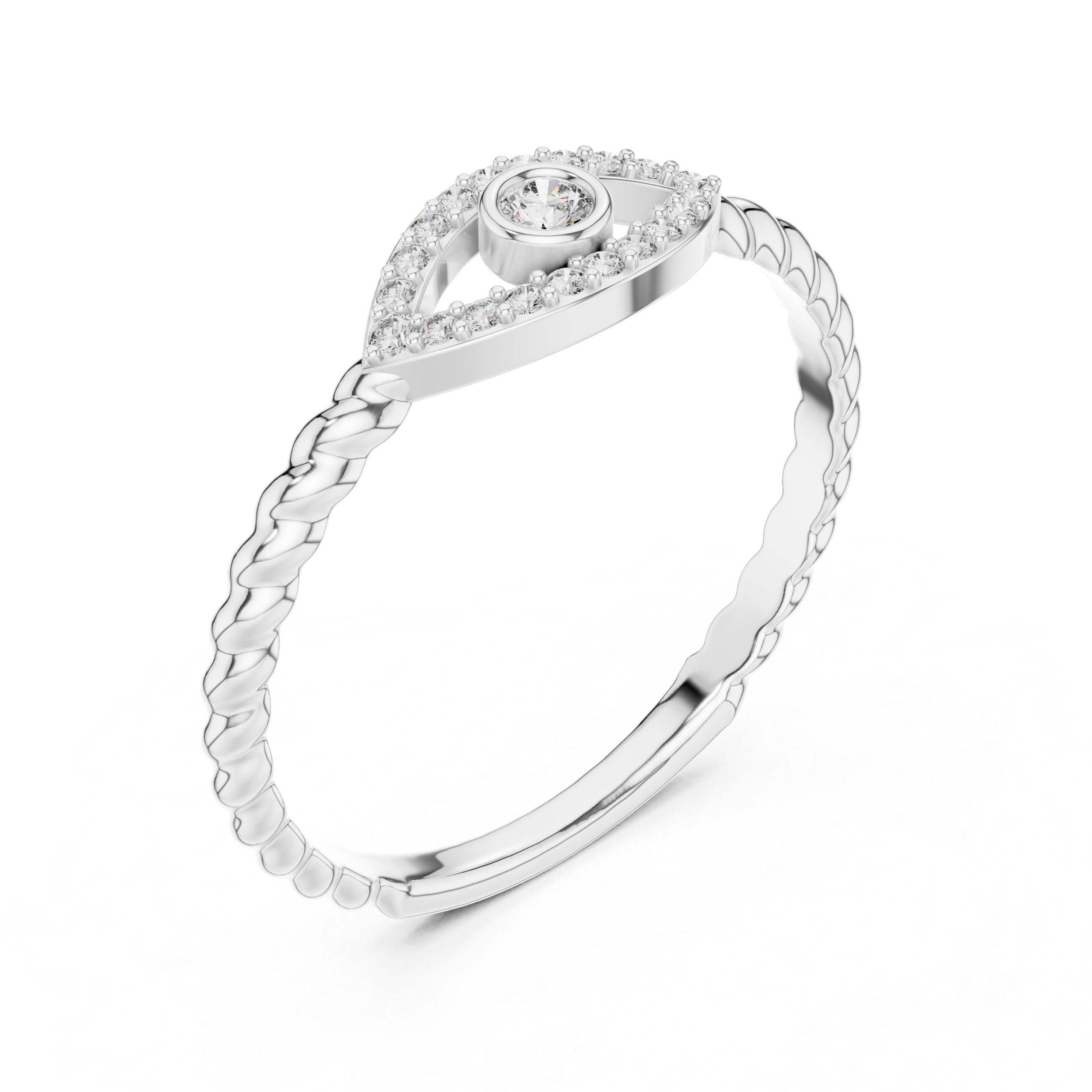 Evil Eye Diamond Ring with Twisted Band