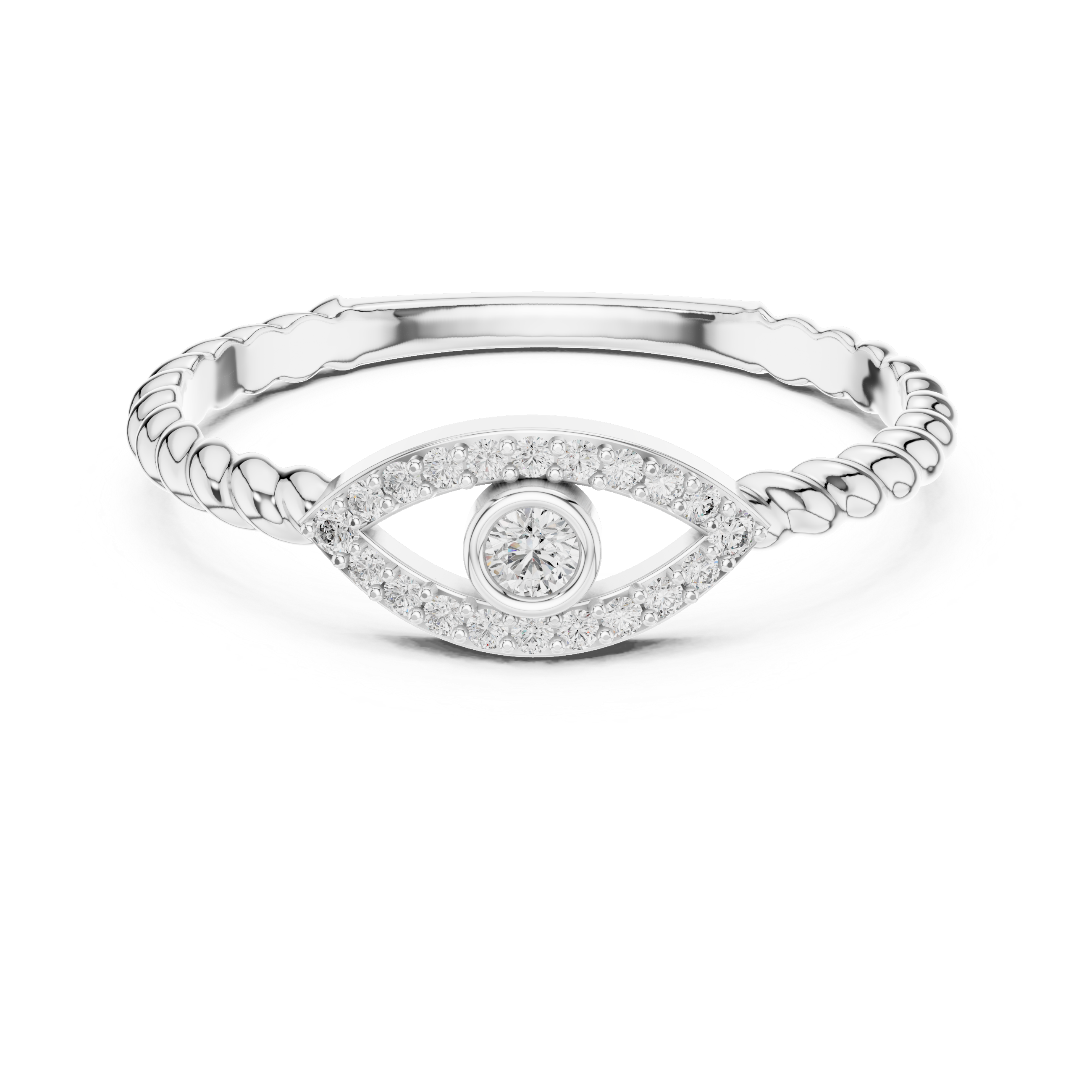 Evil Eye Diamond Ring with Twisted Band