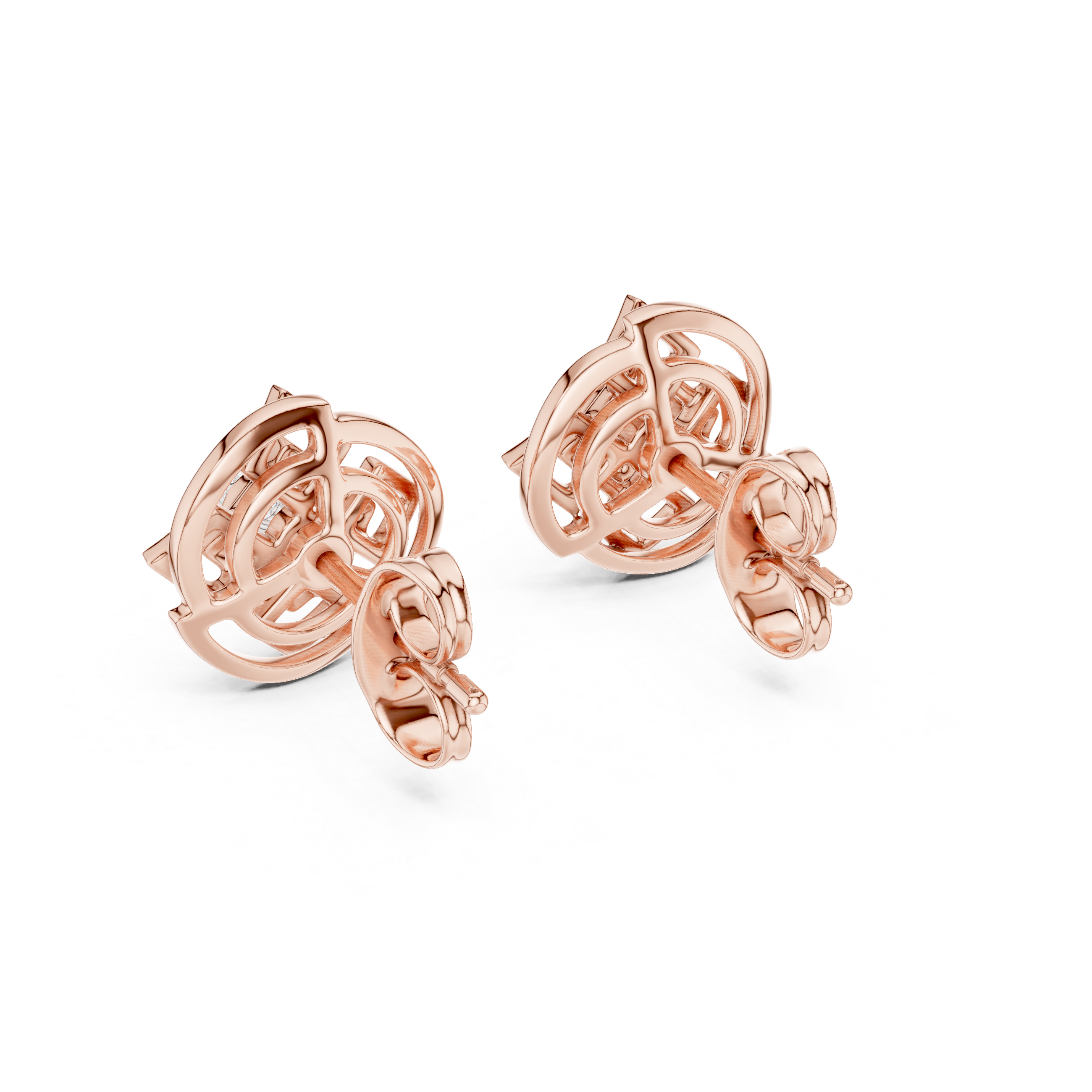 Geometric Halo Diamond Stud Earrings