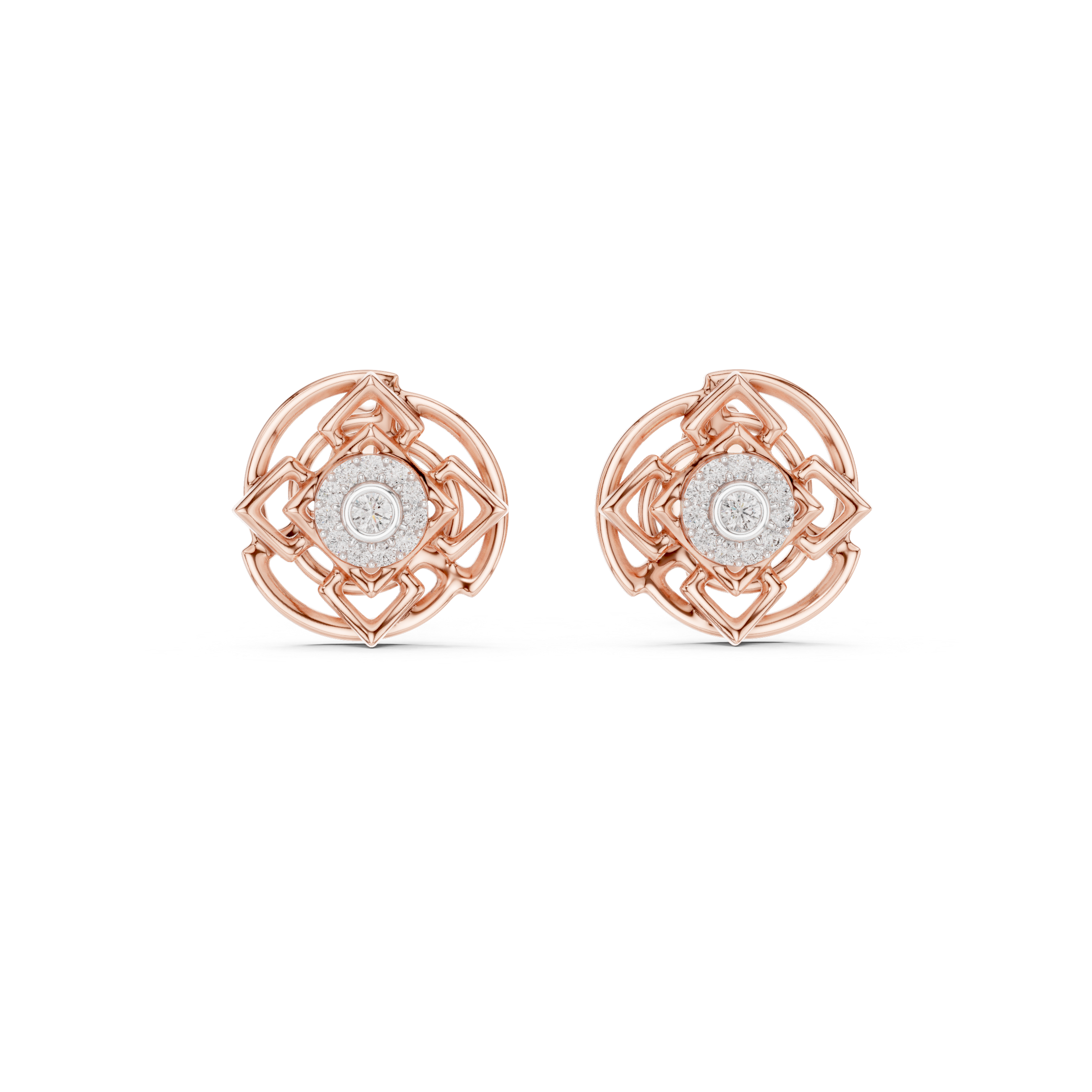 Geometric Halo Diamond Stud Earrings