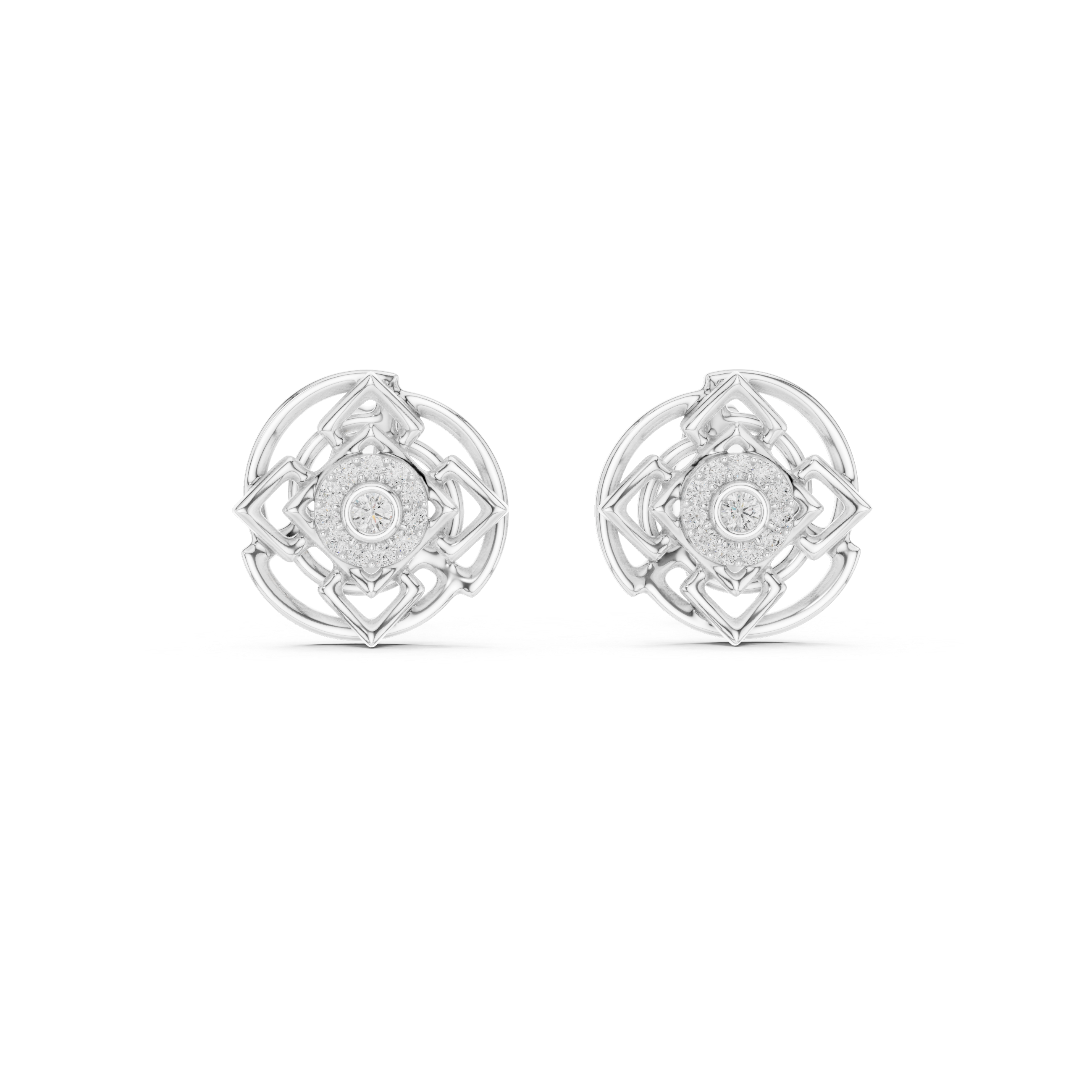 Geometric Halo Diamond Stud Earrings