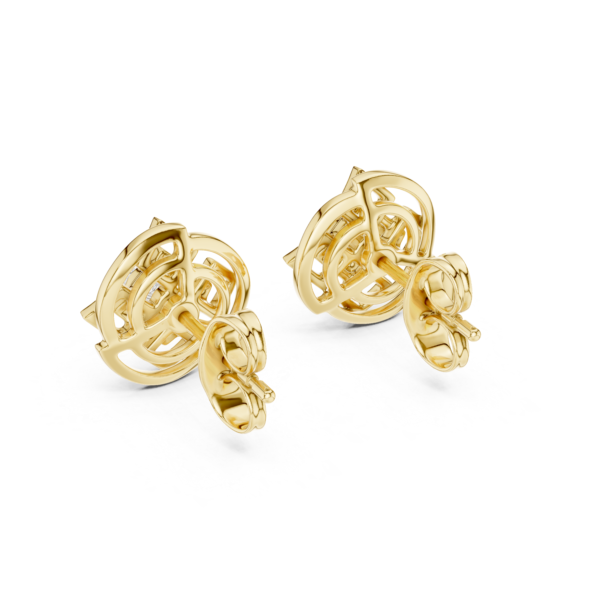 Geometric Halo Diamond Stud Earrings