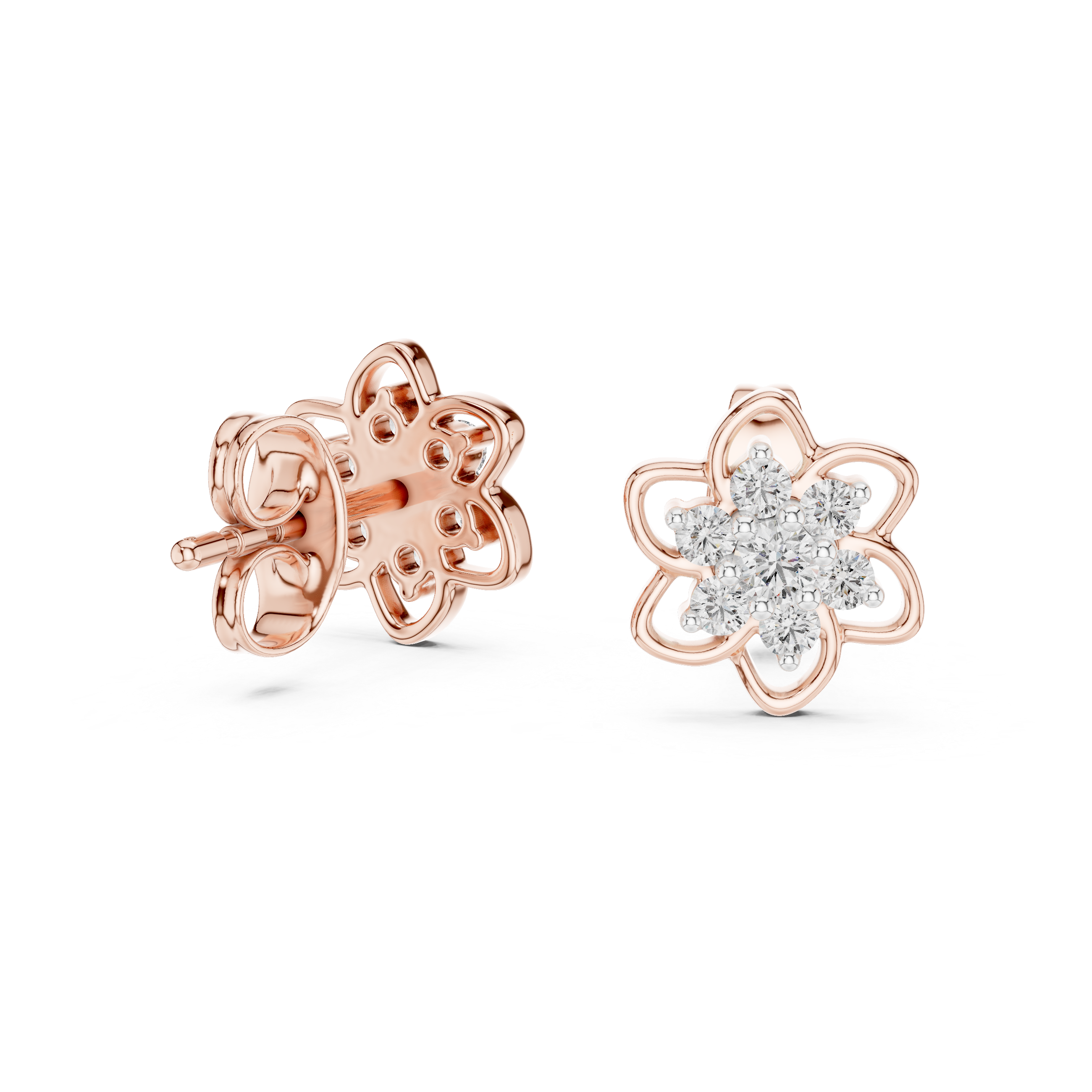 Open Floral Diamond Cluster Stud Earrings