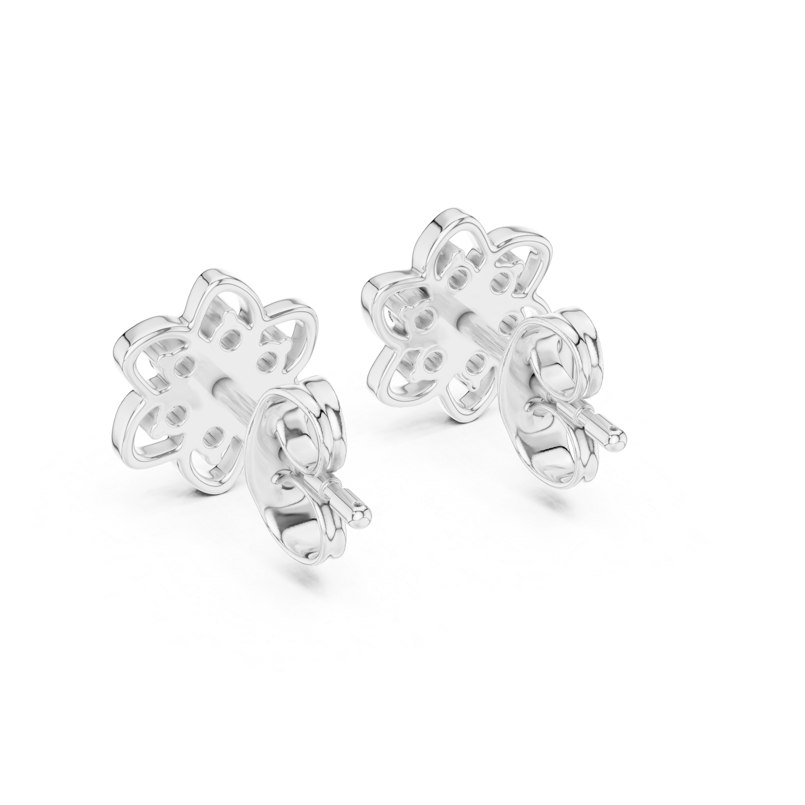 Open Floral Diamond Cluster Stud Earrings