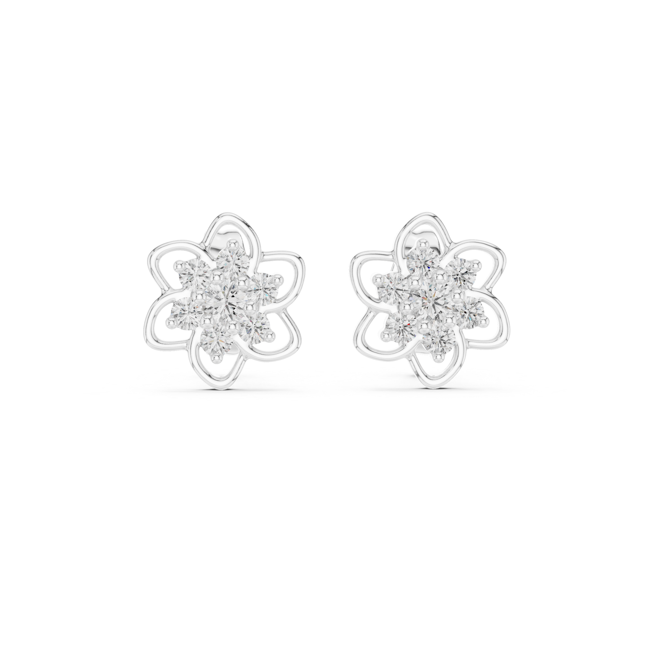 Open Floral Diamond Cluster Stud Earrings
