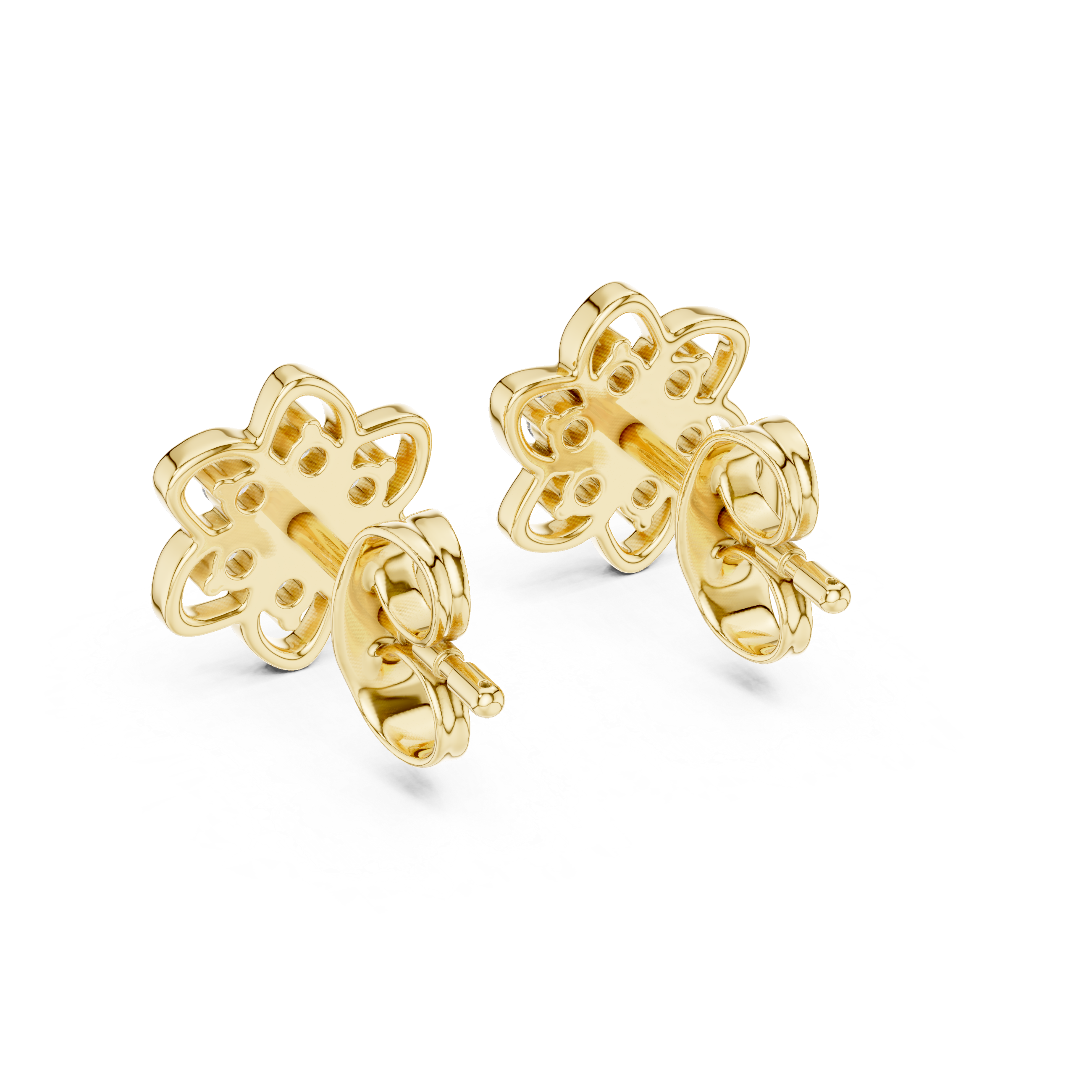 Open Floral Diamond Cluster Stud Earrings