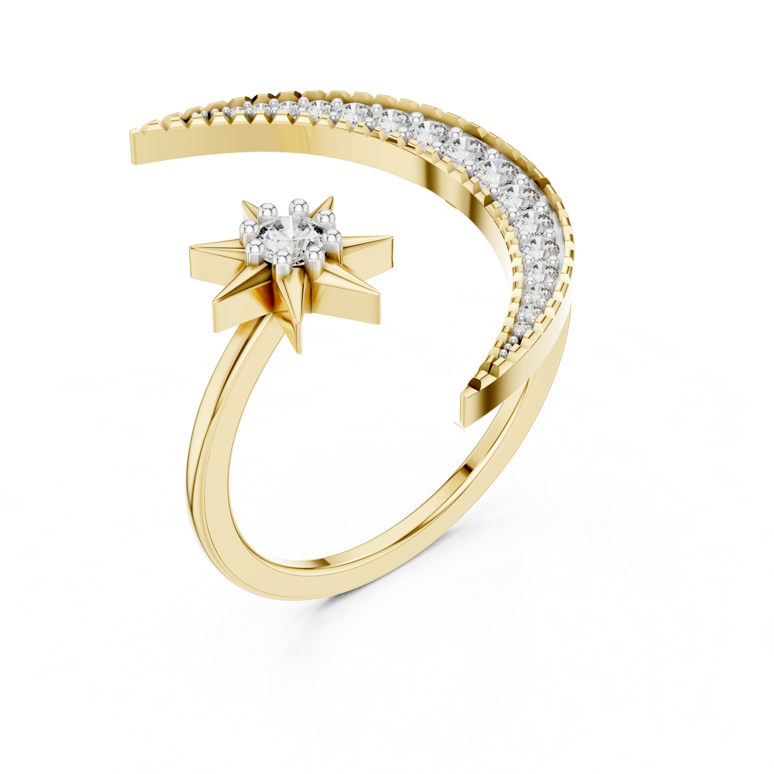 Celestial Moon & Star Diamond Ring