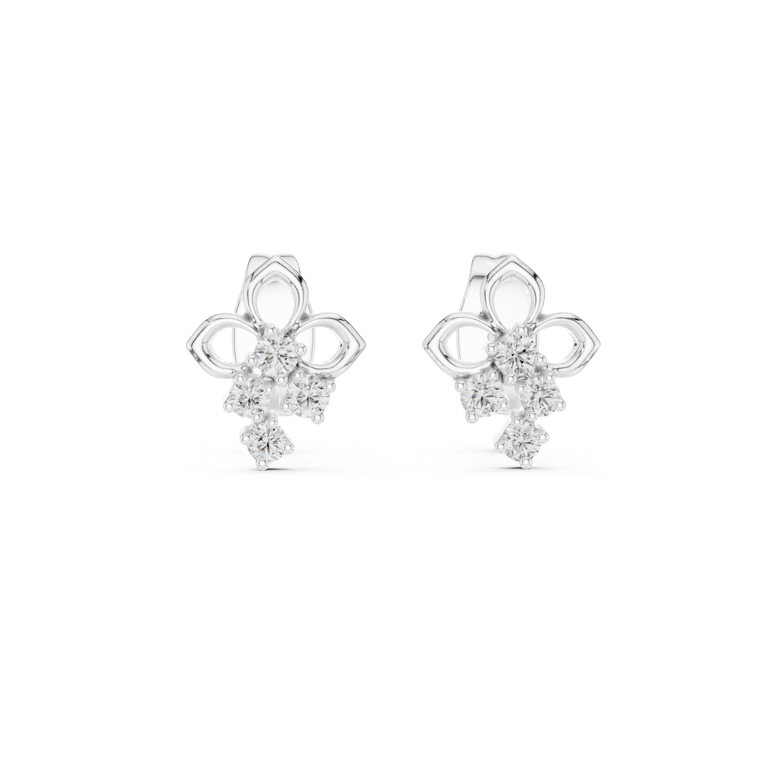 Floral Drop Diamond Stud Earrings