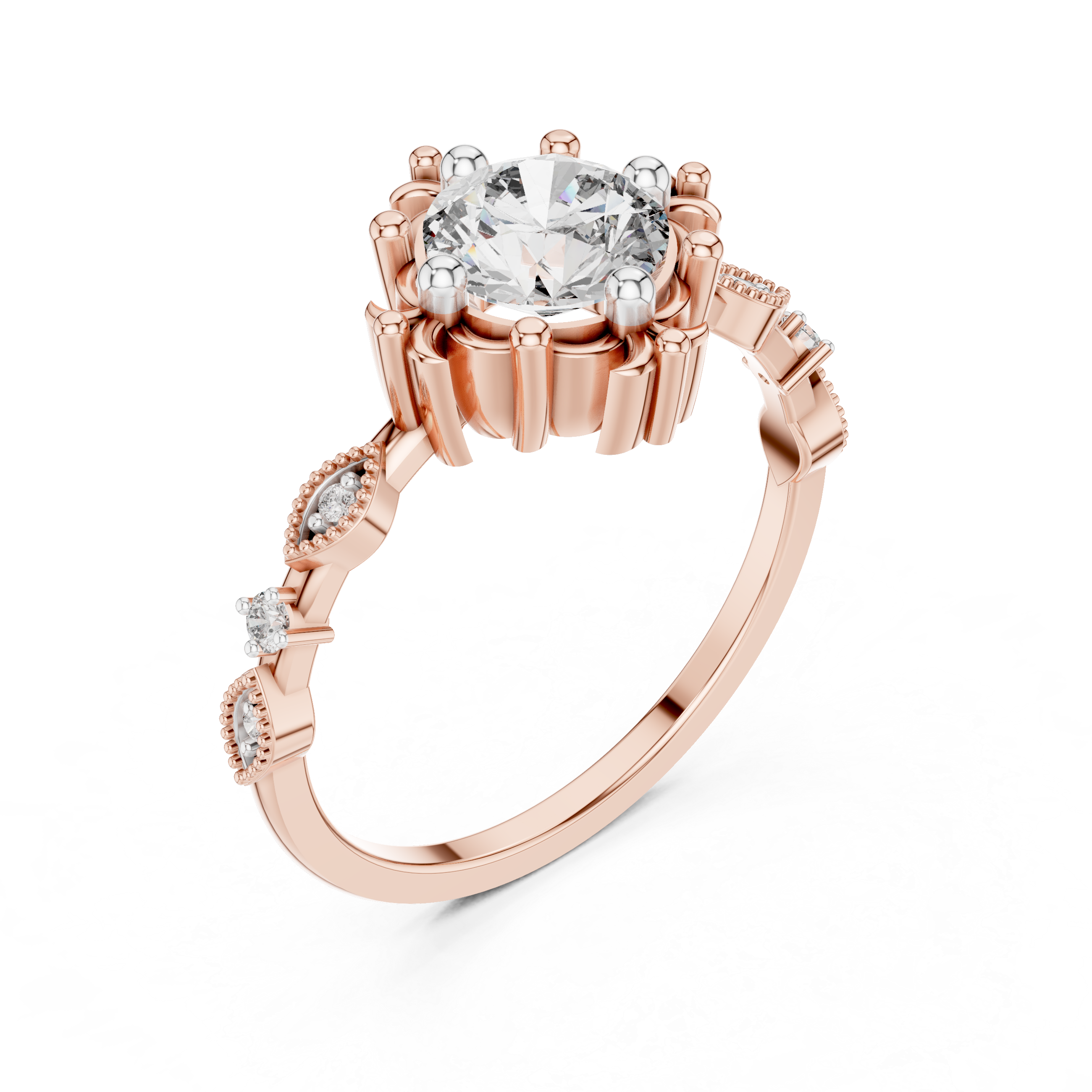 Vintage Floral Halo Diamond Engagement Ring