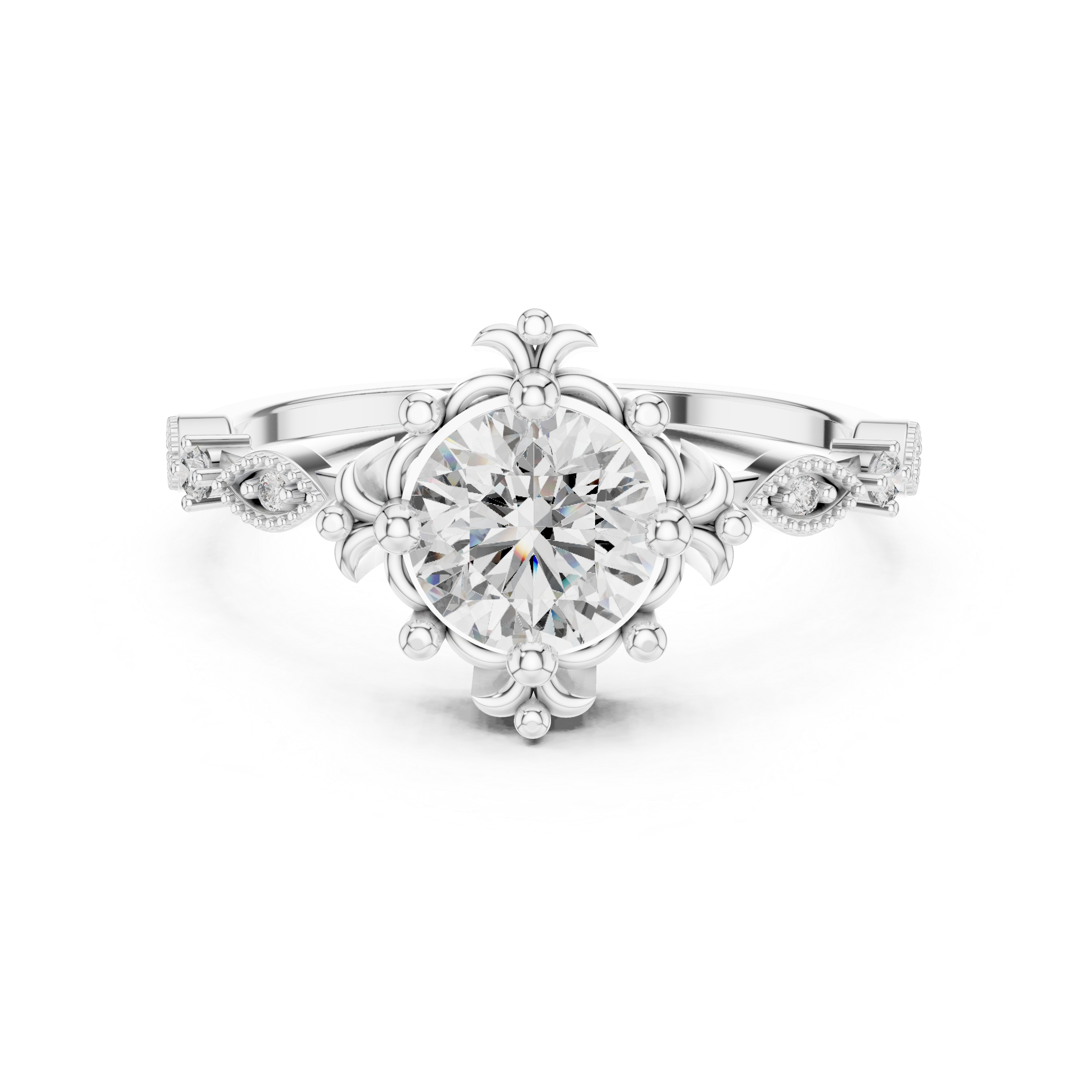 Vintage Floral Halo Diamond Engagement Ring