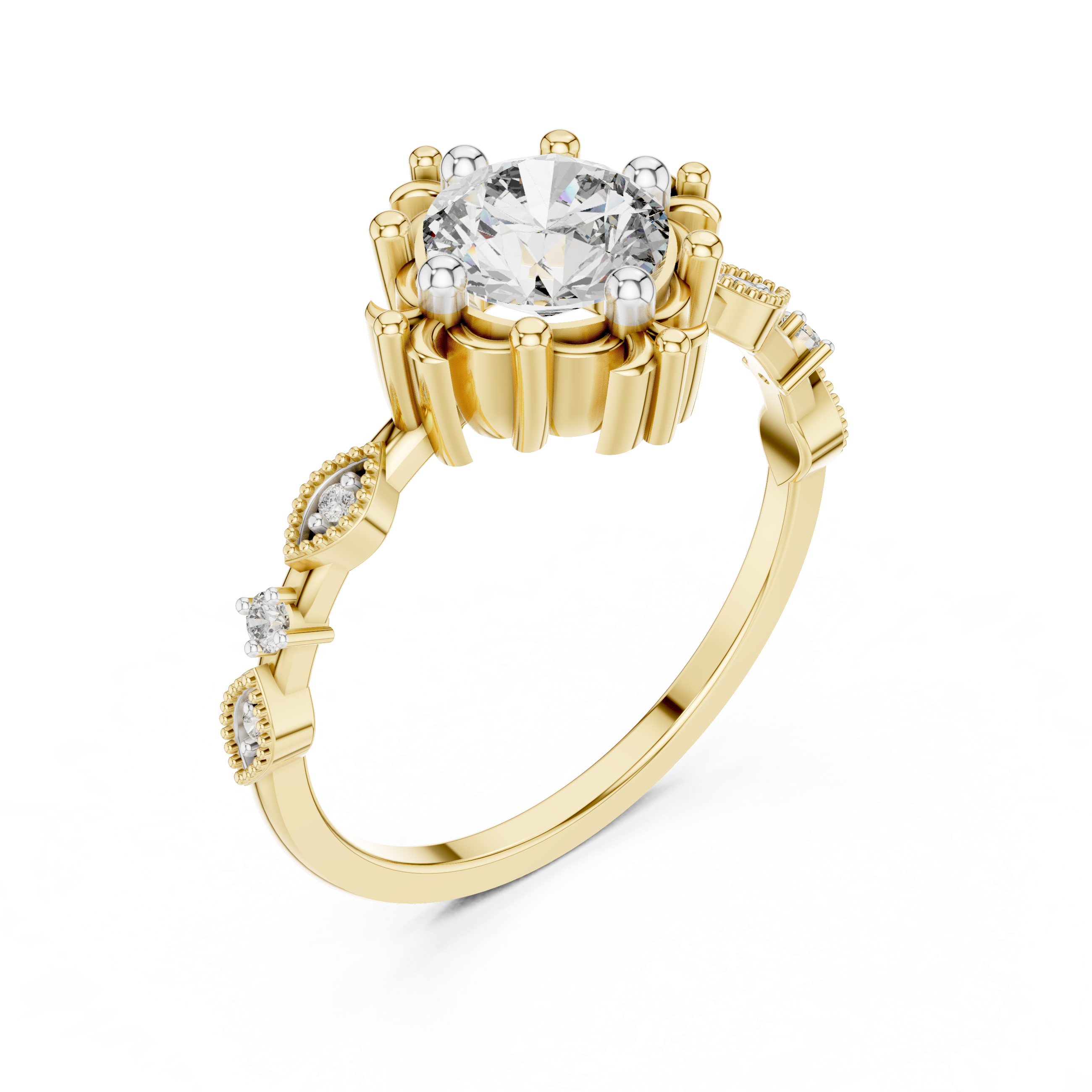 Vintage Floral Halo Diamond Engagement Ring