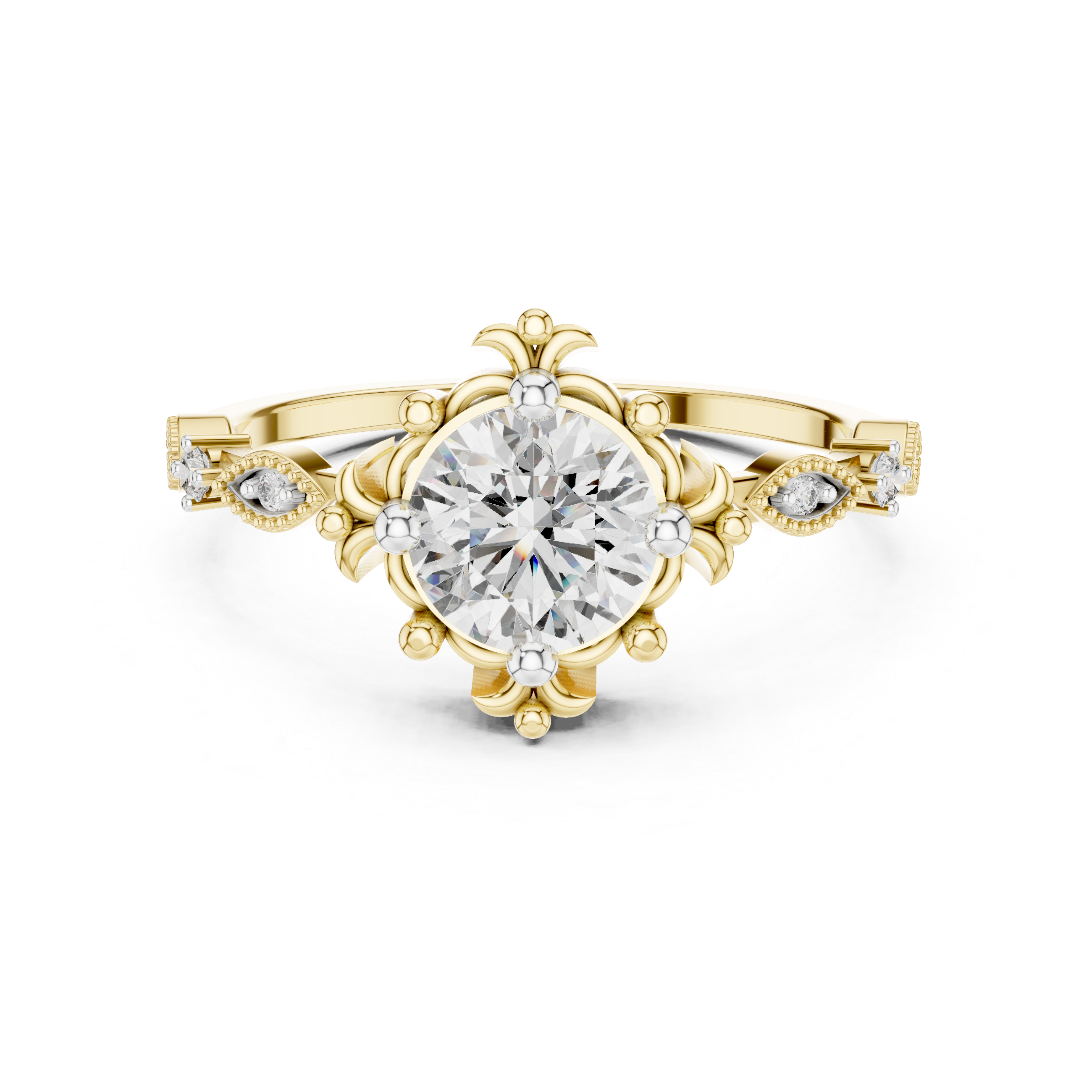 Vintage Floral Halo Diamond Engagement Ring