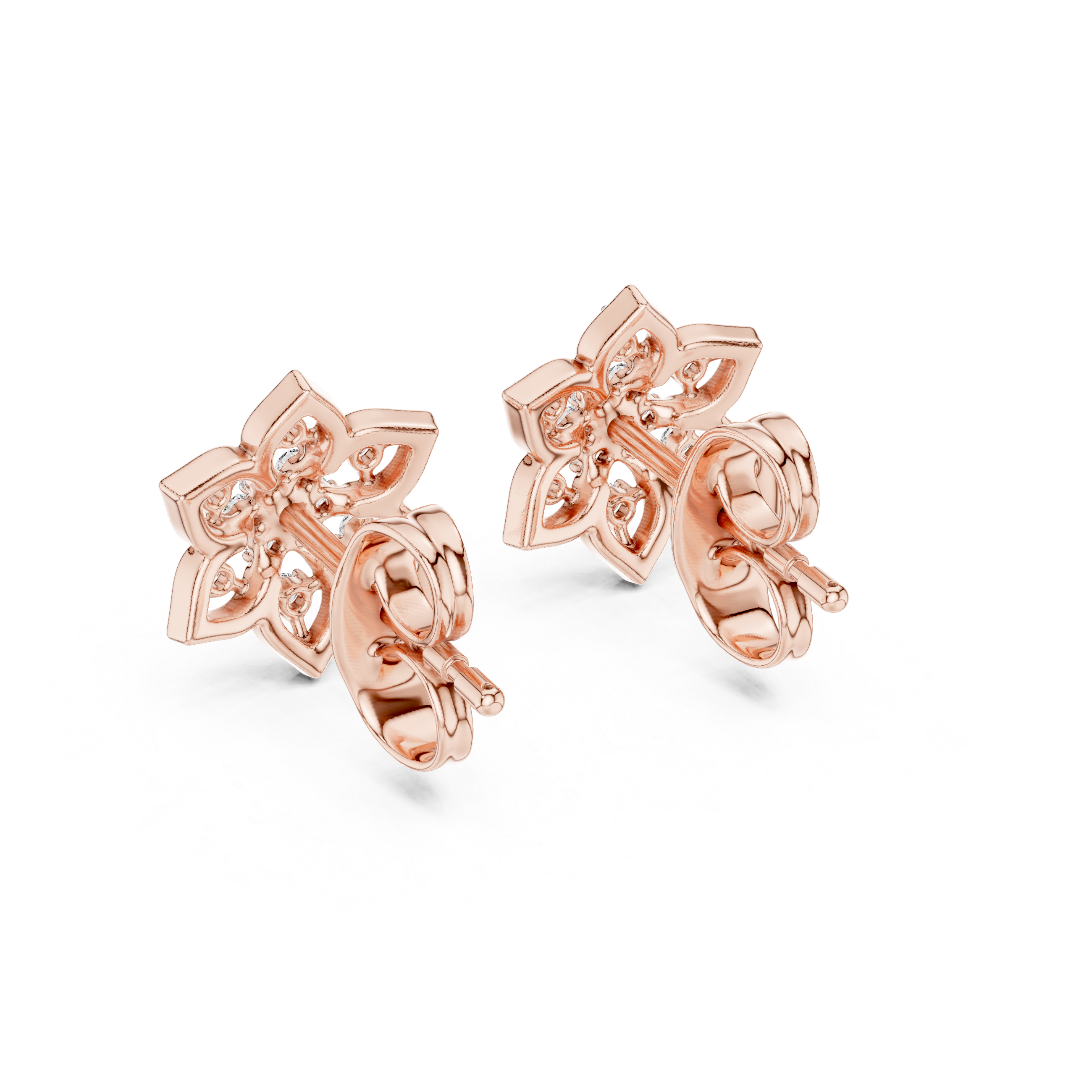 Floral Diamond Cluster Stud Earrings