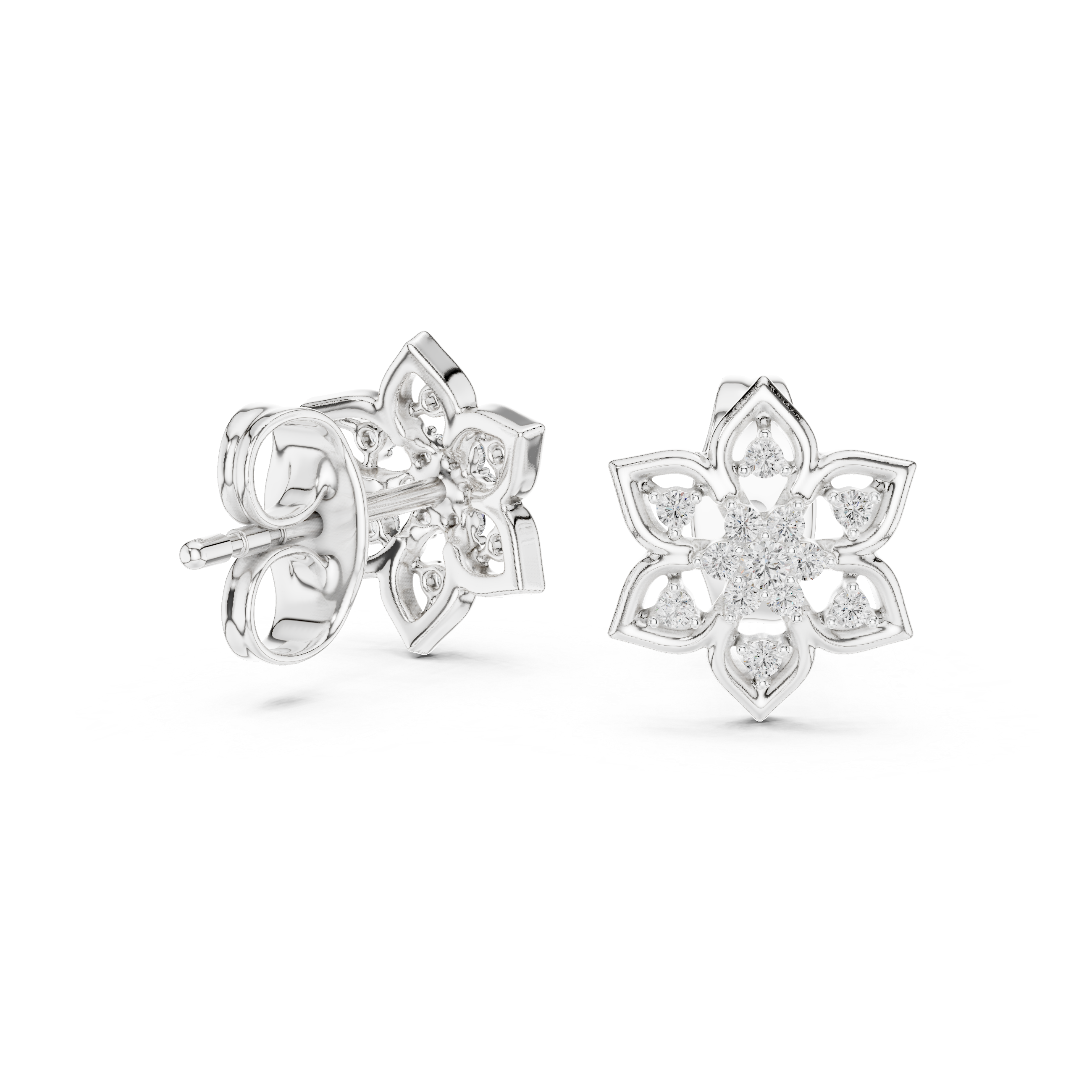 Floral Diamond Cluster Stud Earrings