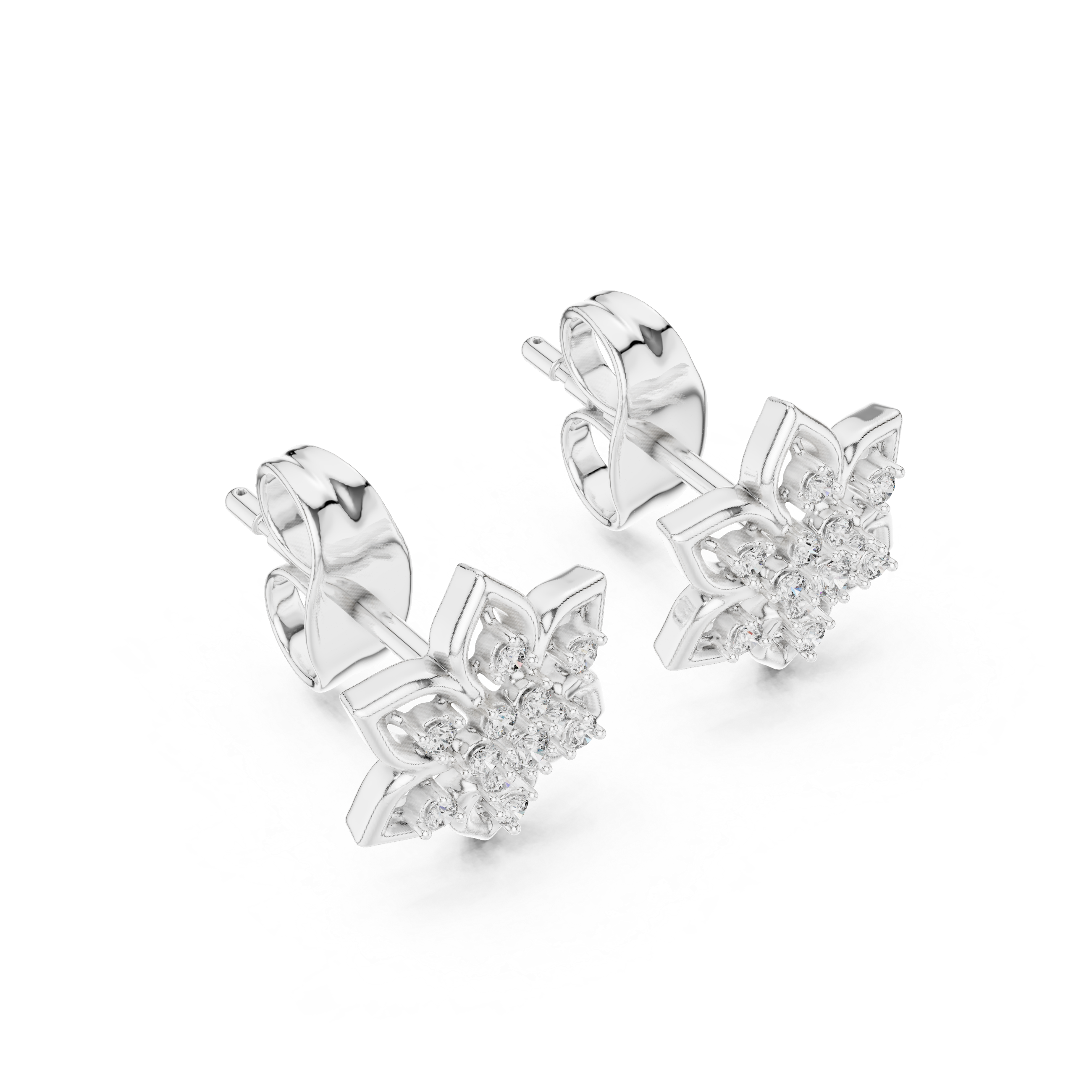 Floral Diamond Cluster Stud Earrings