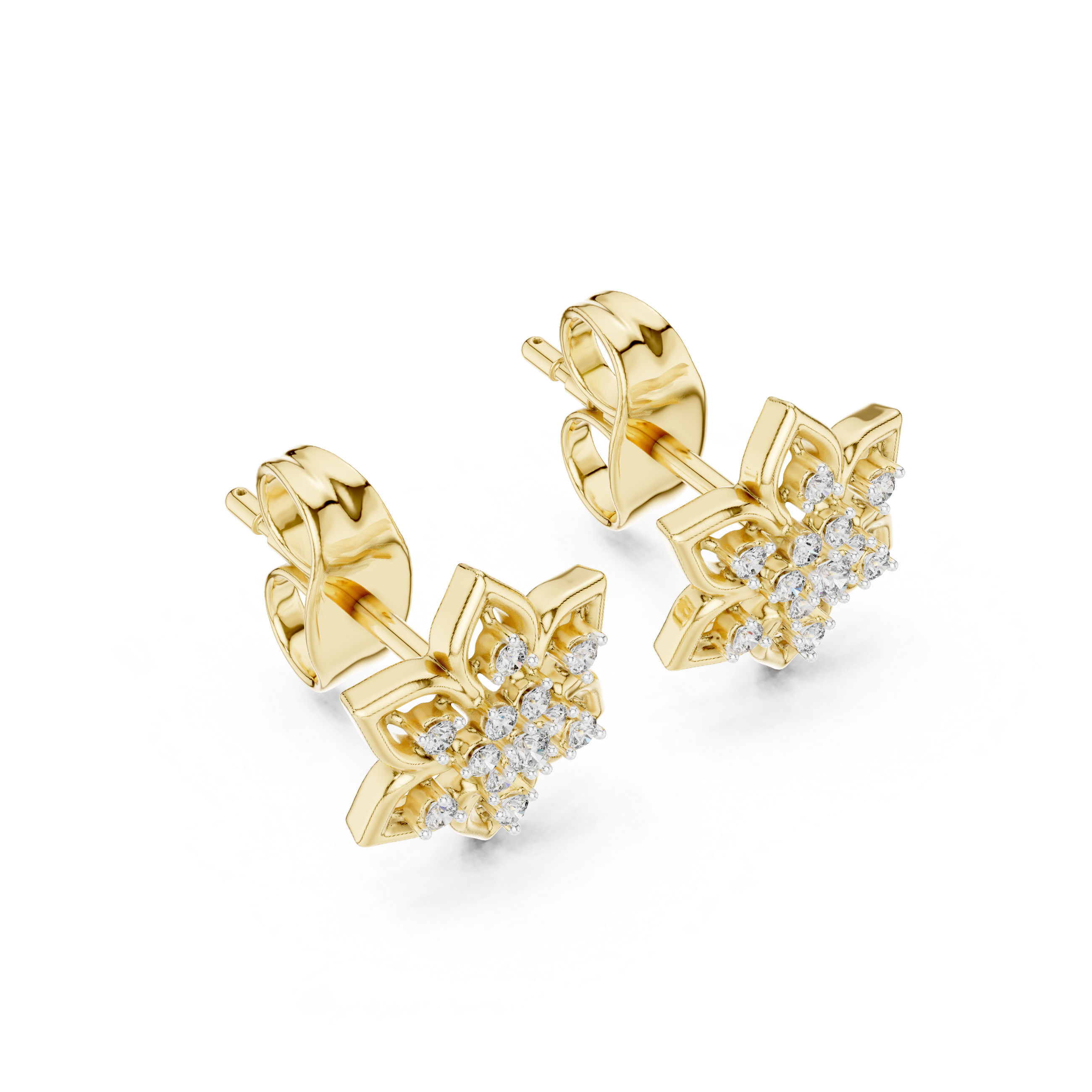Floral Diamond Cluster Stud Earrings