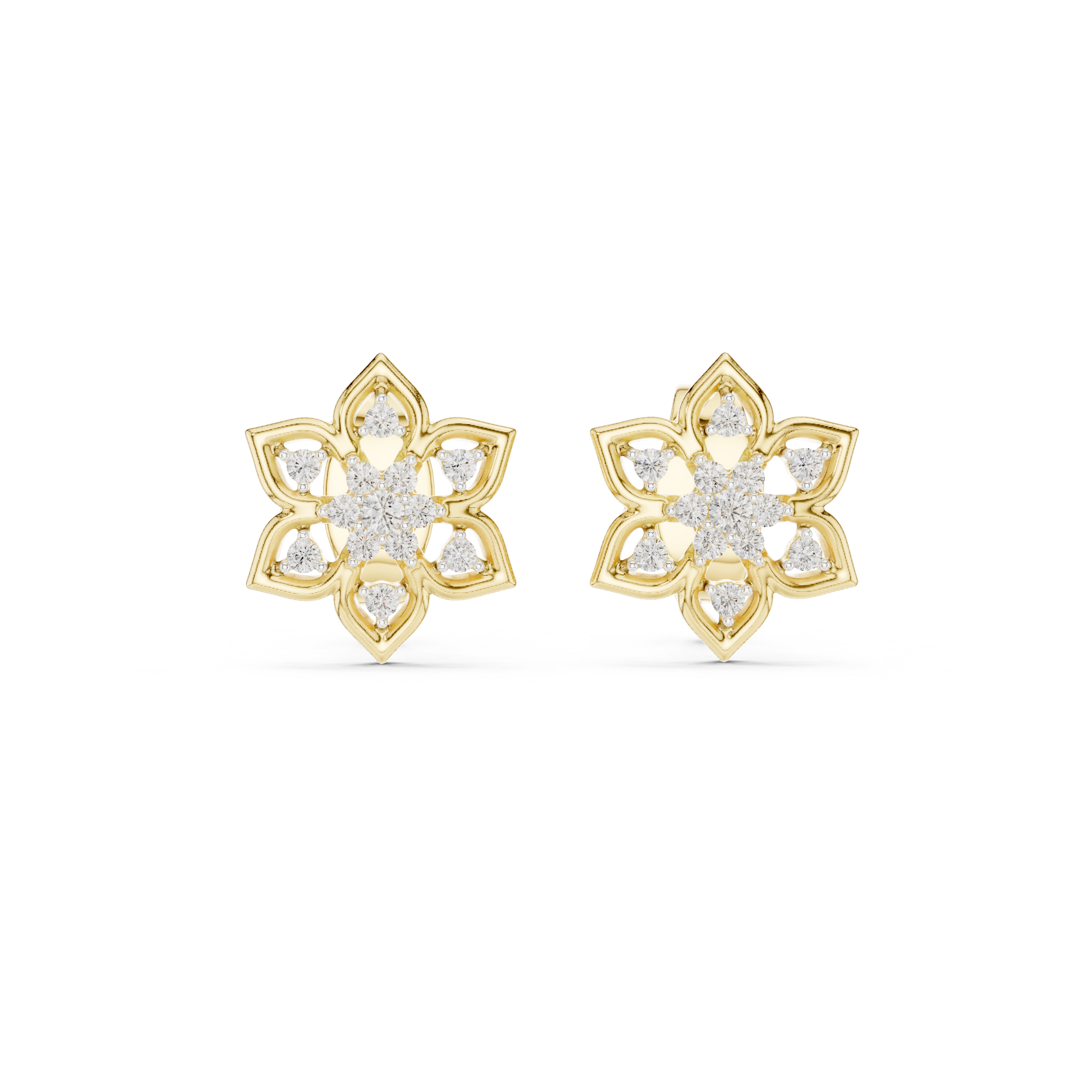 Floral Diamond Cluster Stud Earrings