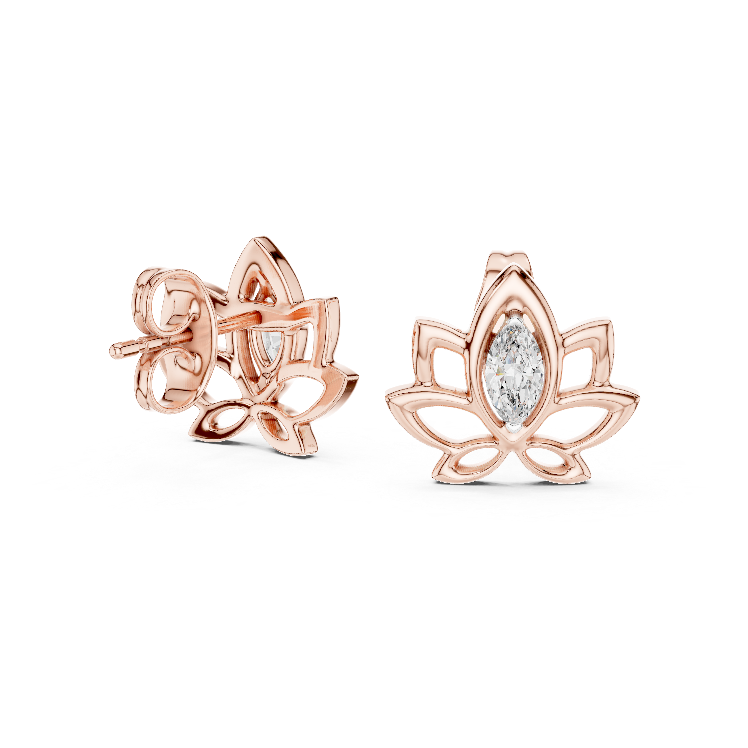 Lotus Marquise Stone Stud Earrings in Gold