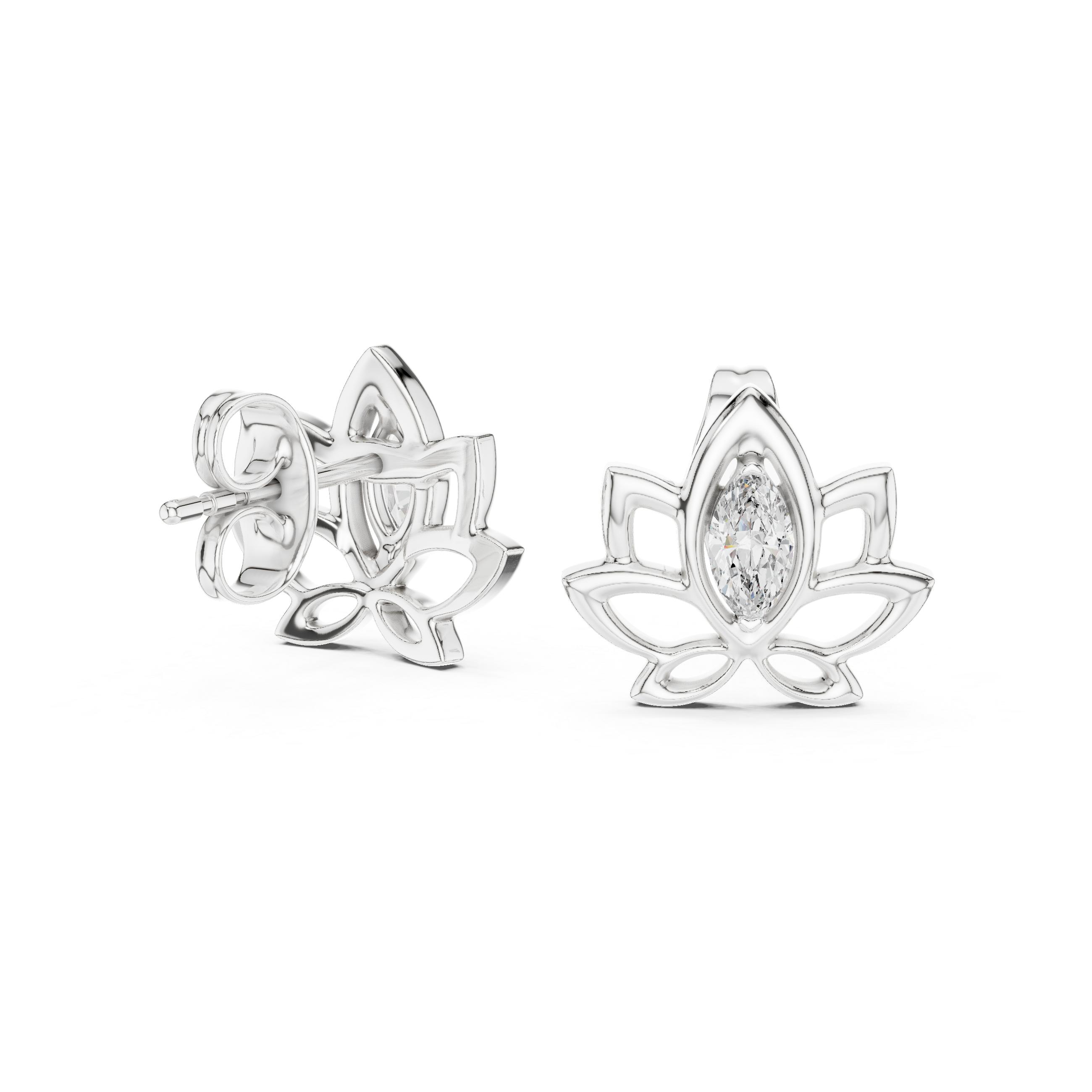Lotus Marquise Stone Stud Earrings in Gold