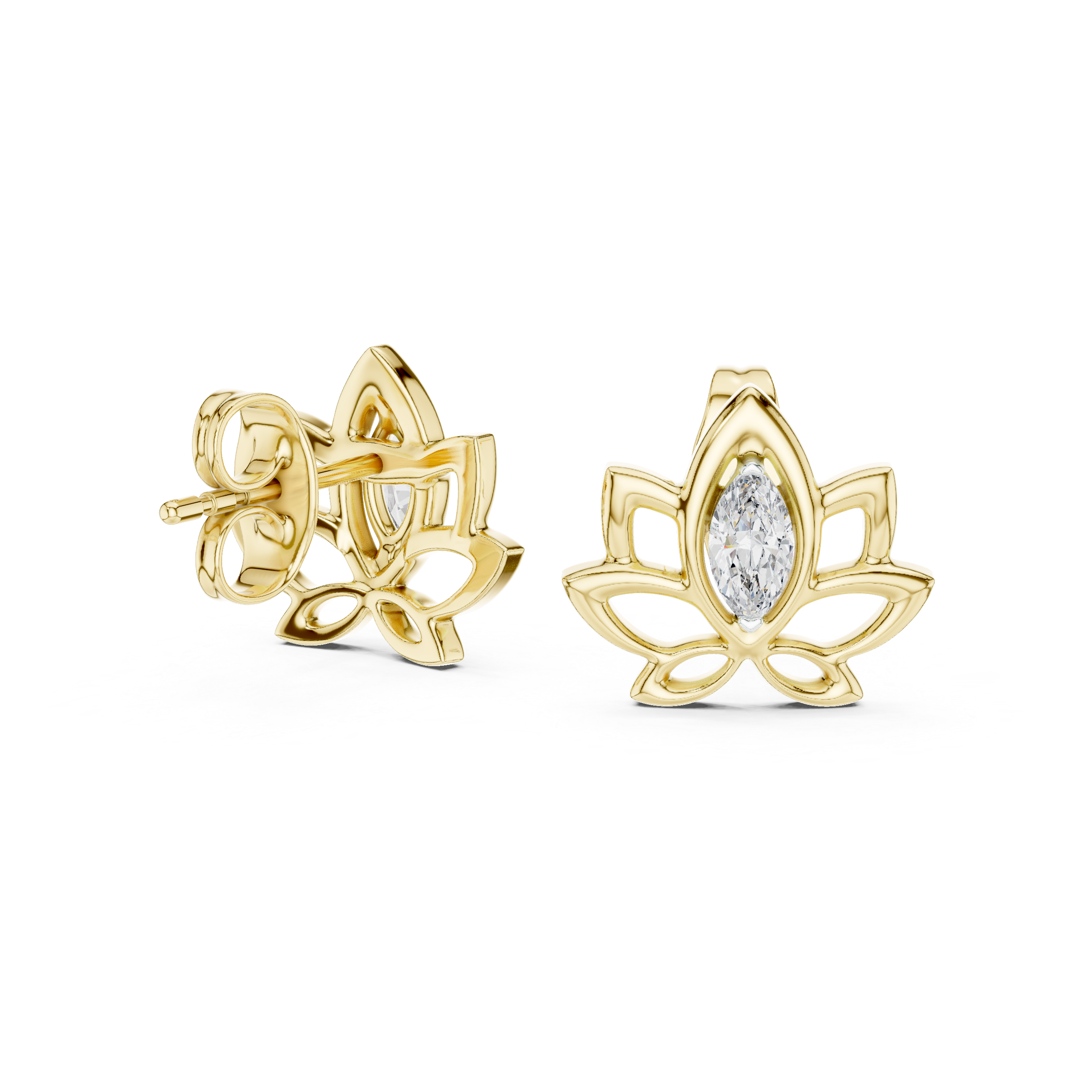 Lotus Marquise Stone Stud Earrings in Gold