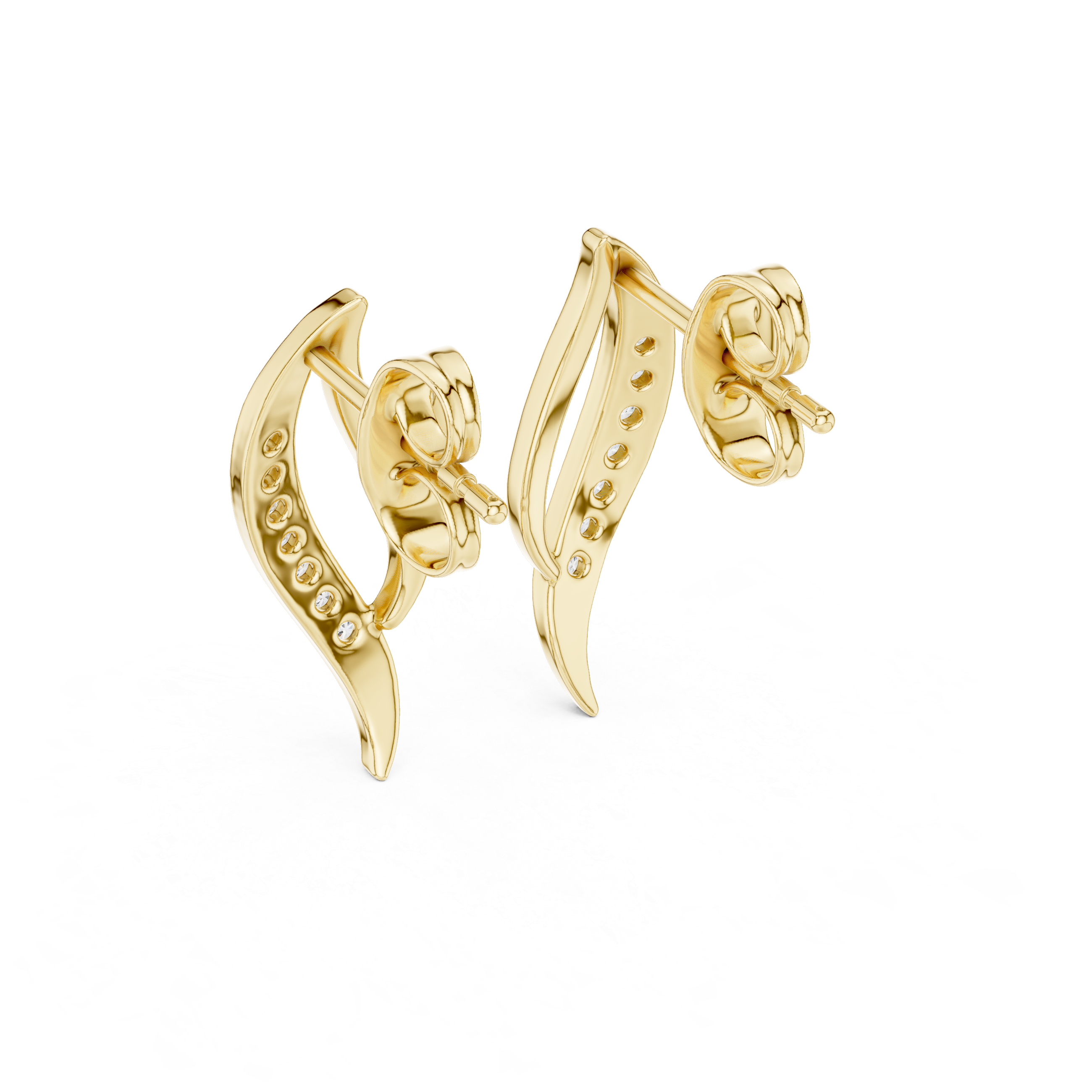 Curved Pavé Diamond Wave Stud Earrings in Gold