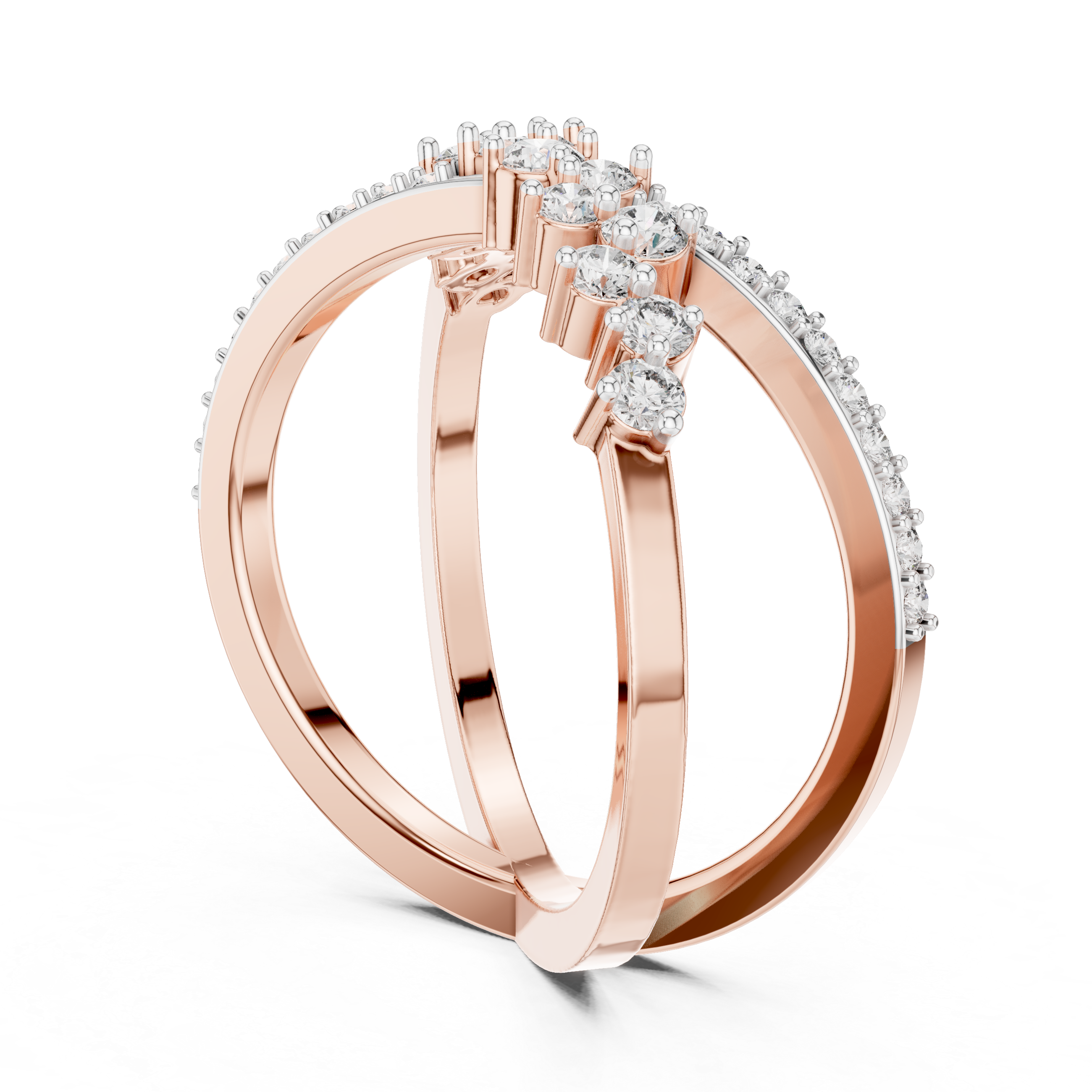Criss-Cross Diamond Statement Ring with Multi-Stone Cluster