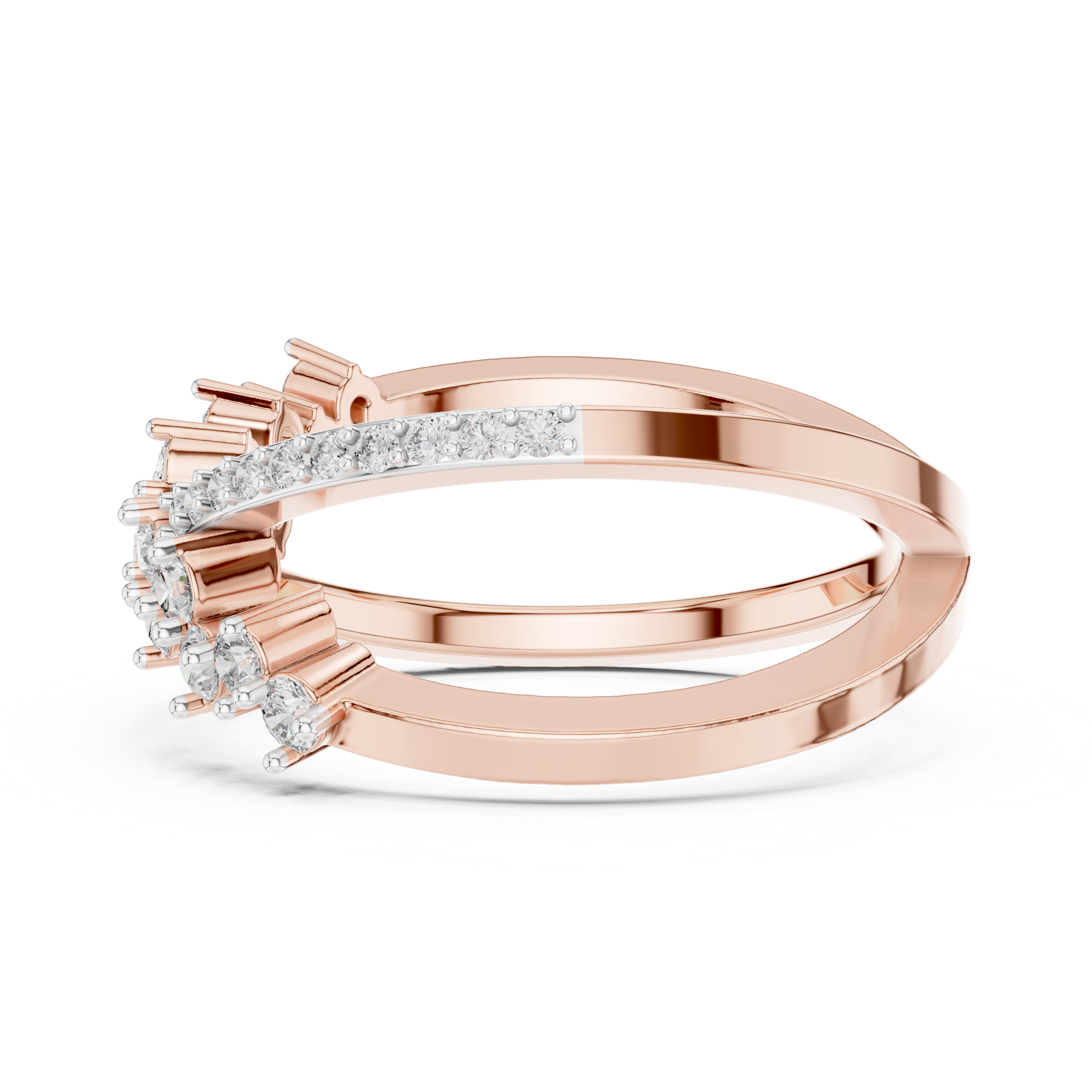 Criss-Cross Diamond Statement Ring with Multi-Stone Cluster